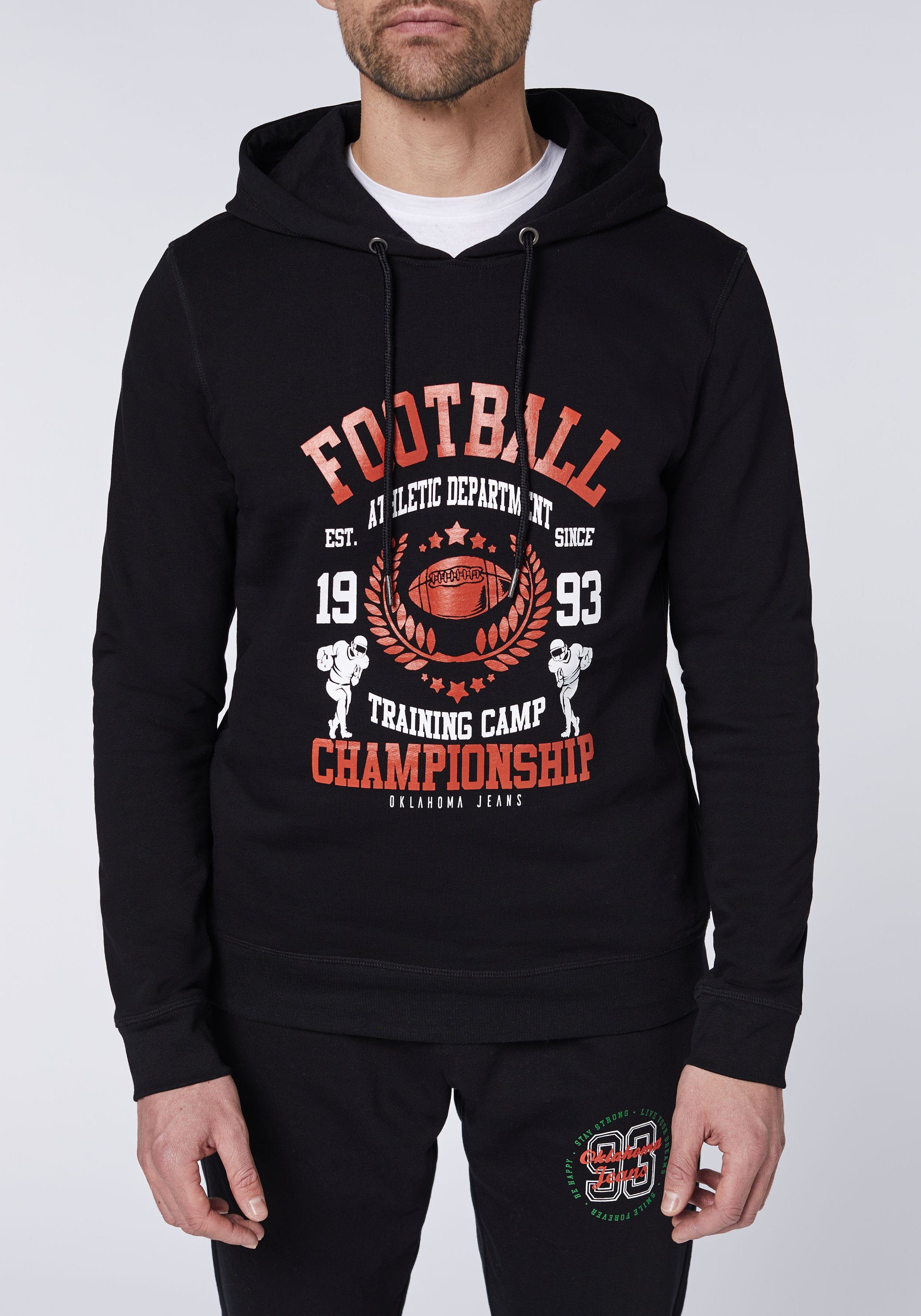 19-3911 Kapuzensweatshirt mit Jeans Black Frontprint Deep Oklahoma Football