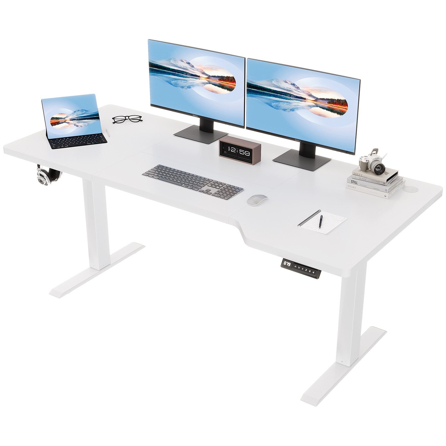 HOMALL Schreibtisch höhenverstellbaren Schreibtisch elektrischen 160*70/180*80cm (4-stufige Höheneinstellung, mit 1 Haken und 1 Kabelführungsbox Bestehend aus 4 Platten)