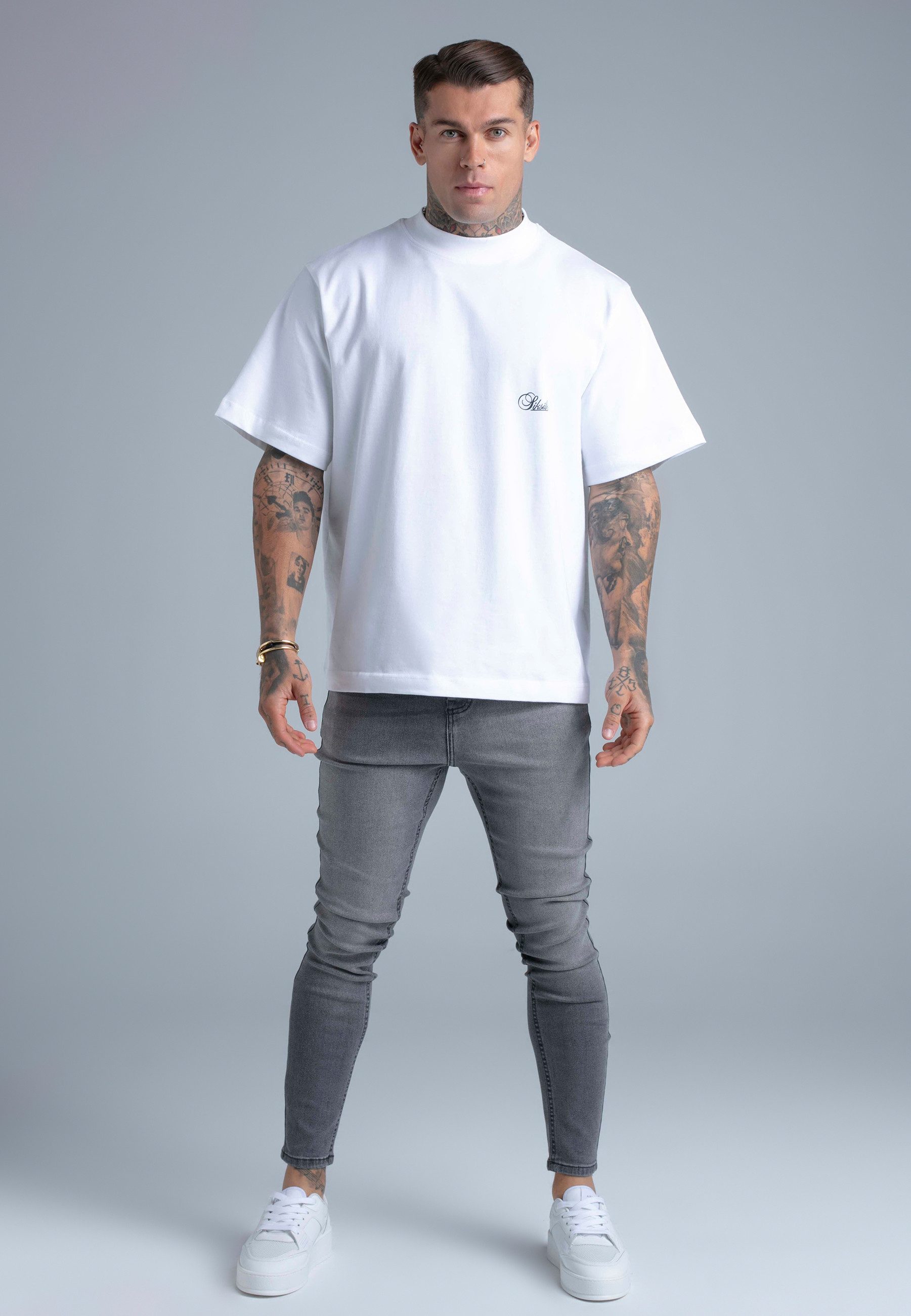 Siksilk Regular-fit-Jeans SikSilk Herren Graue Skinny Jeans