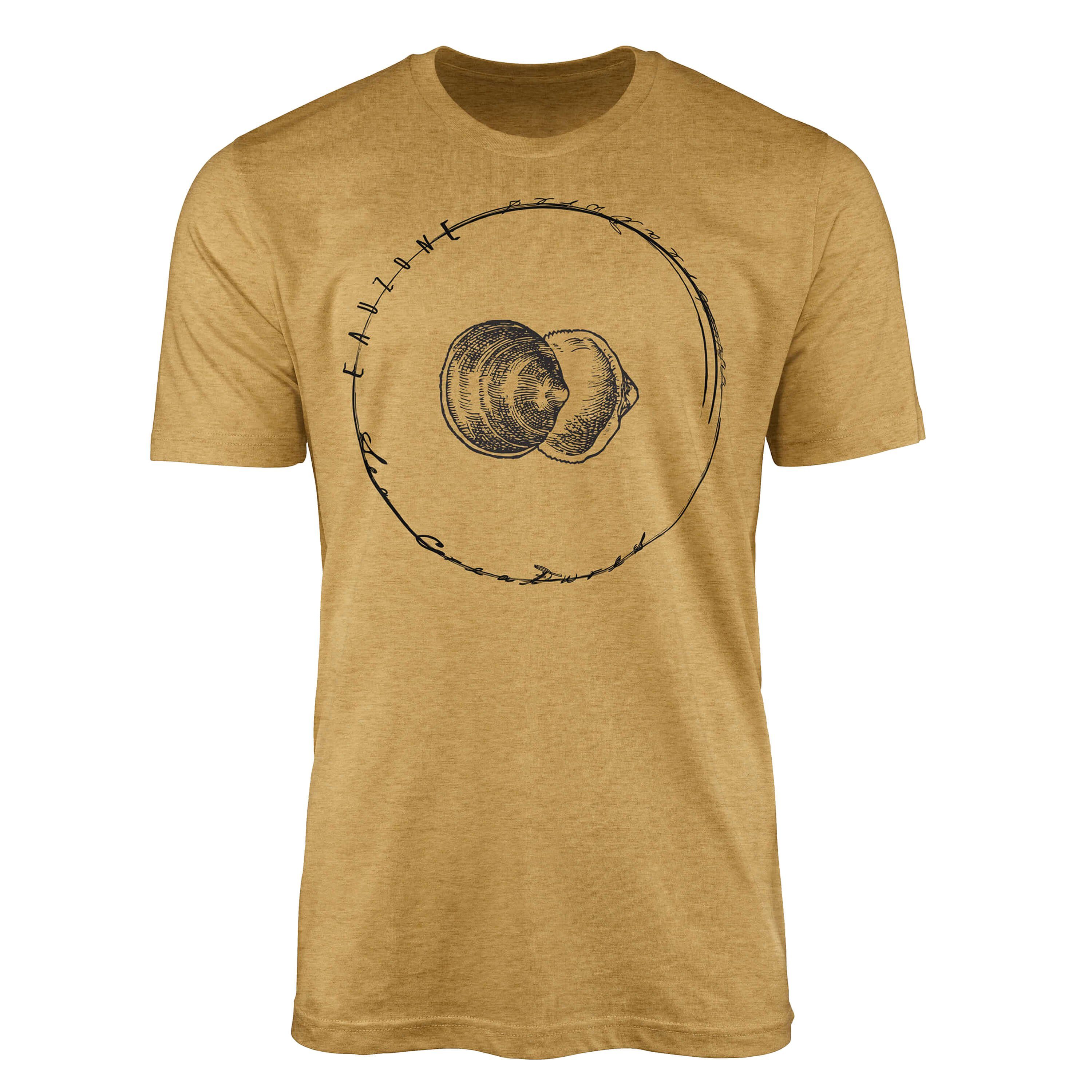 Sea Serie: Gold Sinus Schnitt - Sea Antique T-Shirt Art T-Shirt / feine Struktur Tiefsee sportlicher 010 Creatures, und Fische