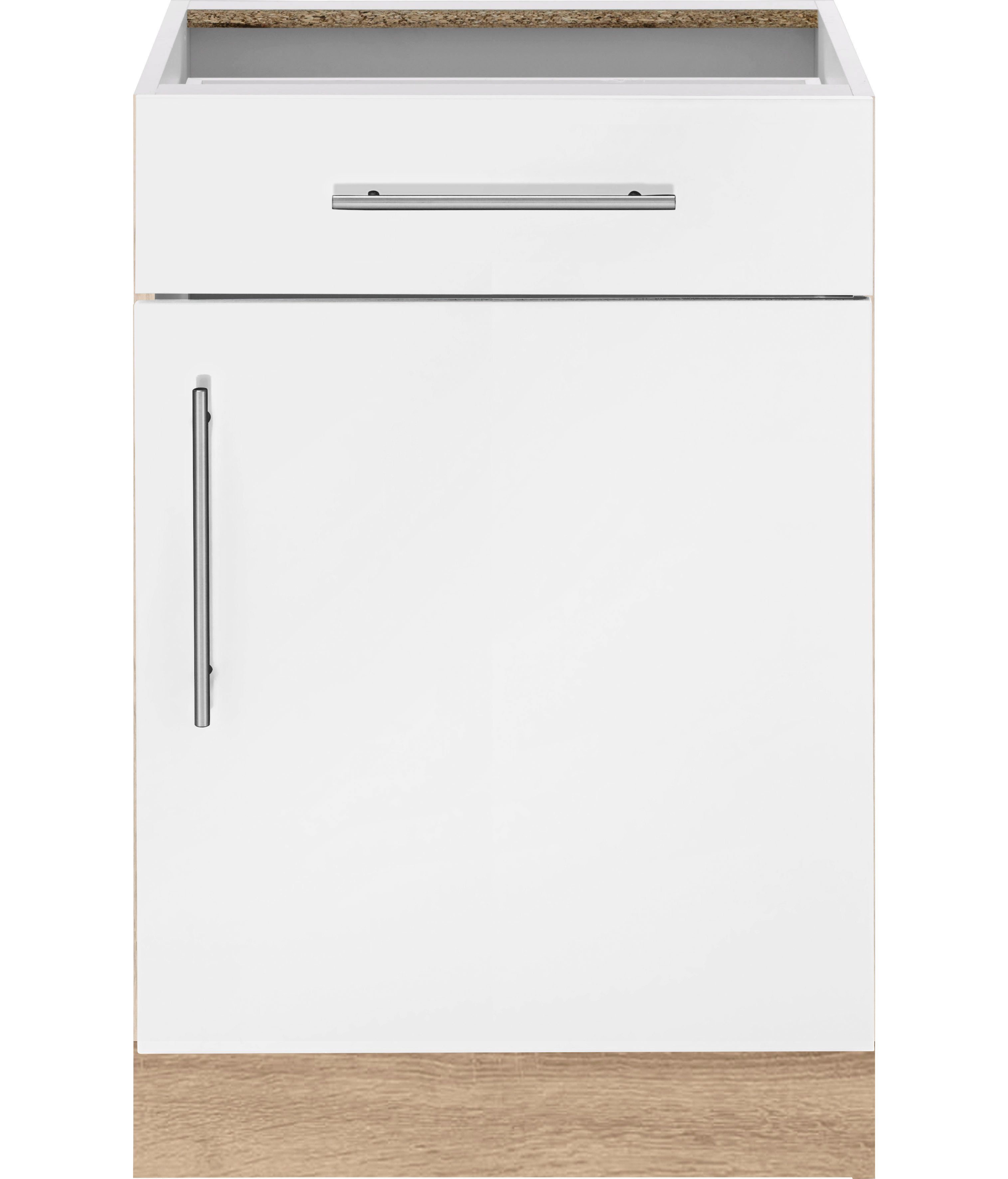 wiho Küchen Unterschrank Cali 60 cm breit, ohne Arbeitsplatte Front: Weiß matt, Korpus: Sonoma eichefarben | Eichefarben