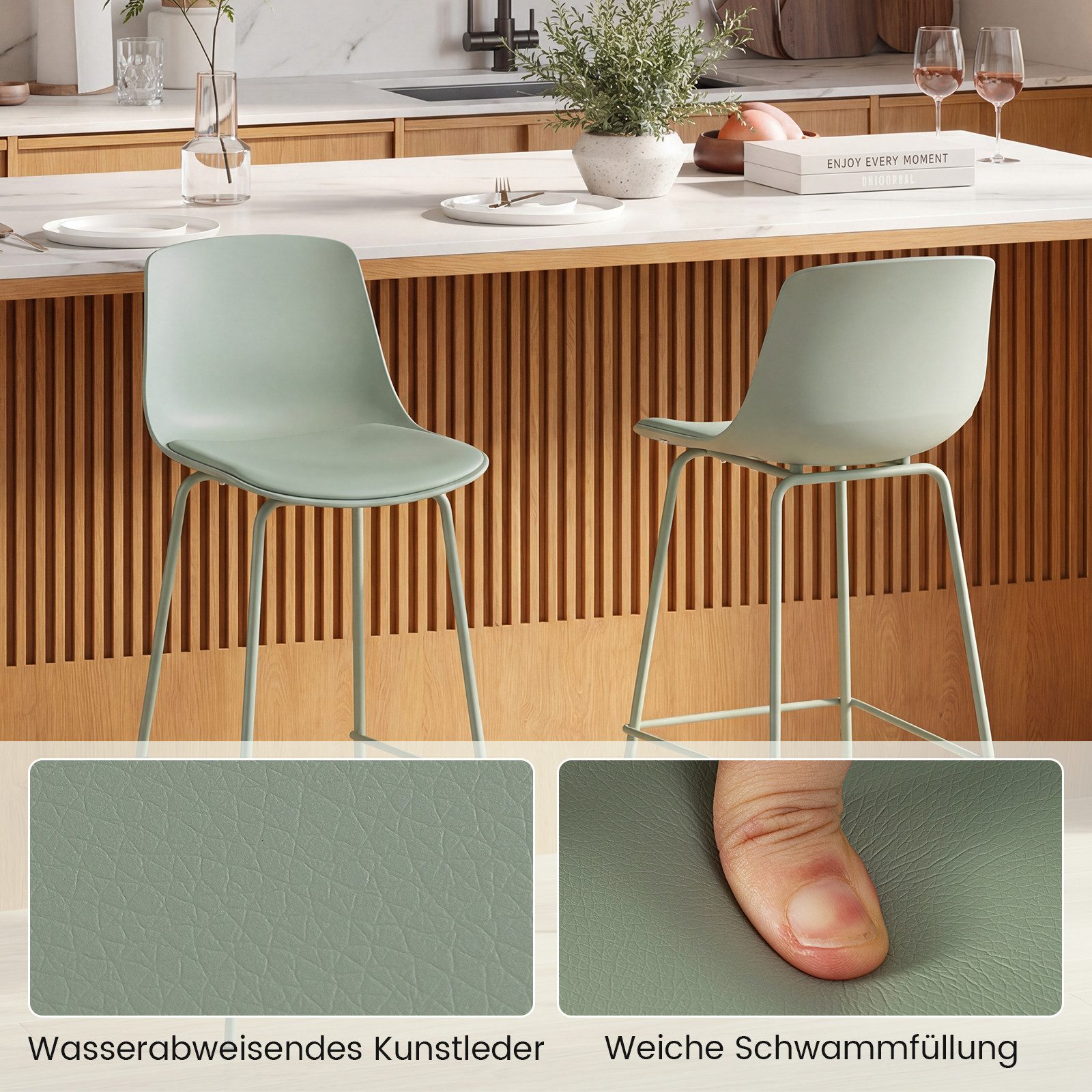 COSTWAY Barhocker (4er Set), gepolstert Sitzhocker mit Rückenlehne, Fußstützen 180kg