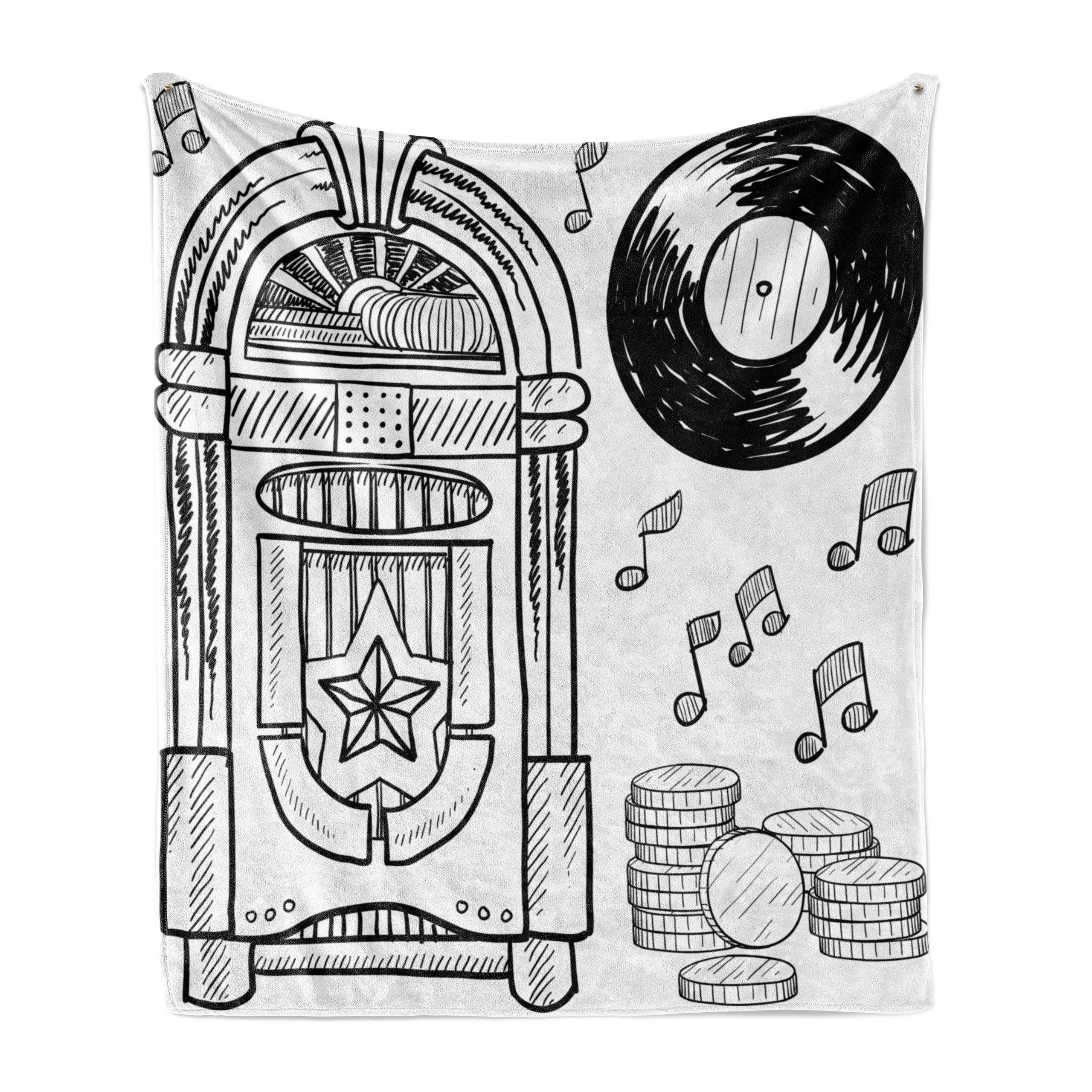 Wohndecke Gemütlicher Plüsch für den Innen- und Außenbereich, Abakuhaus, Retro Music Box Hinweise Münzen