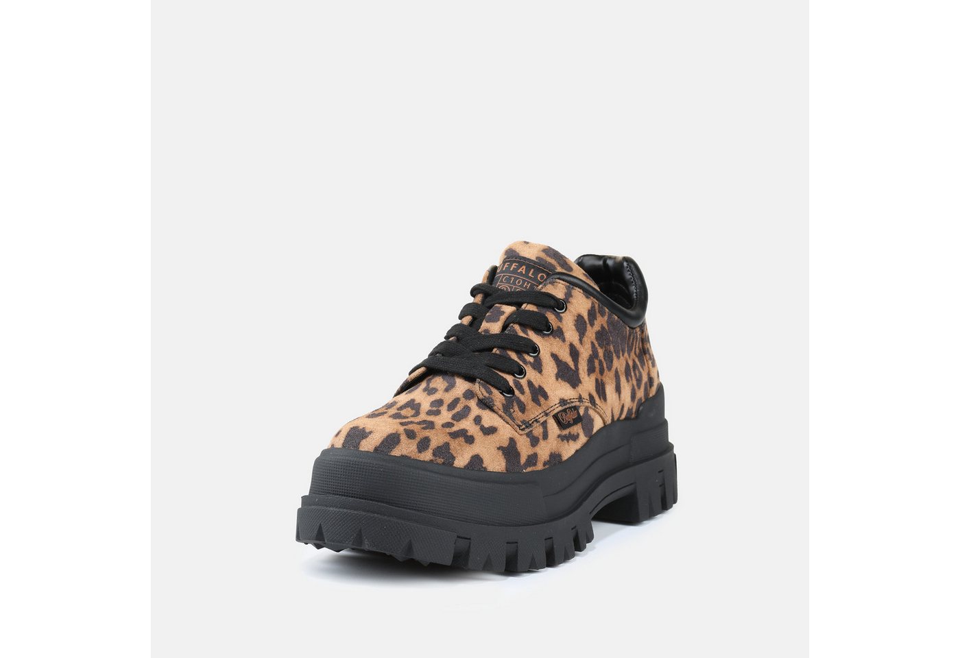 Buffalo ASPHA CLS Schnürschuh Plateauschuh, Halbschuh in trendiger Leo-Optik, mit Profilsohle