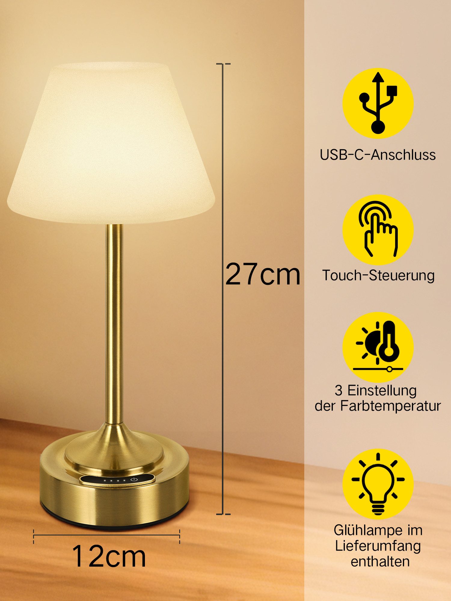 OUTON LED Tischleuchte Kabellose LED-Tischleuchte mit Akku & Farbwechsel – Bild 3 von 5