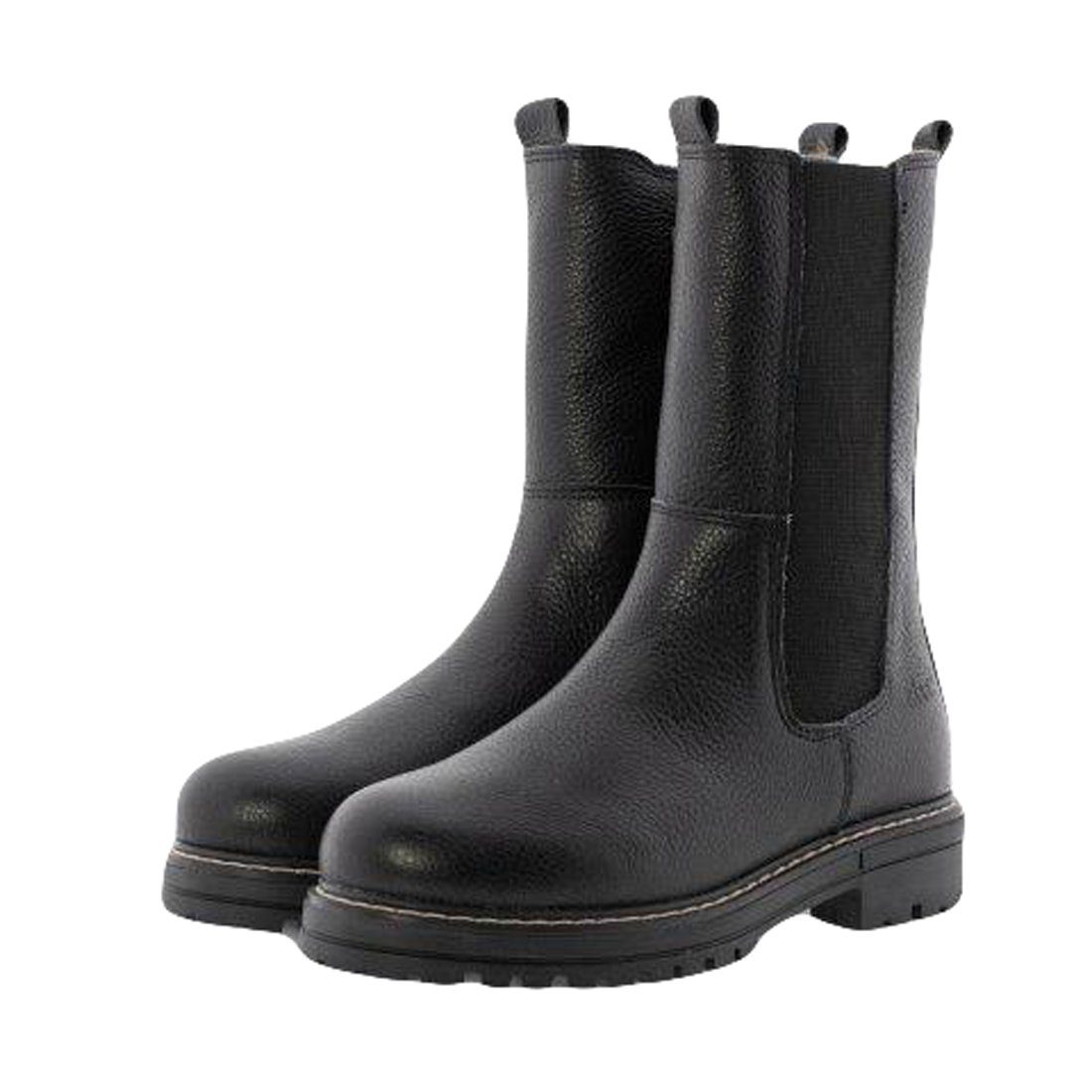 Clic Clic Stiefel Leder Damen Teens Boots 20418 Lammfellfutter Schwarz Schnürstiefelette