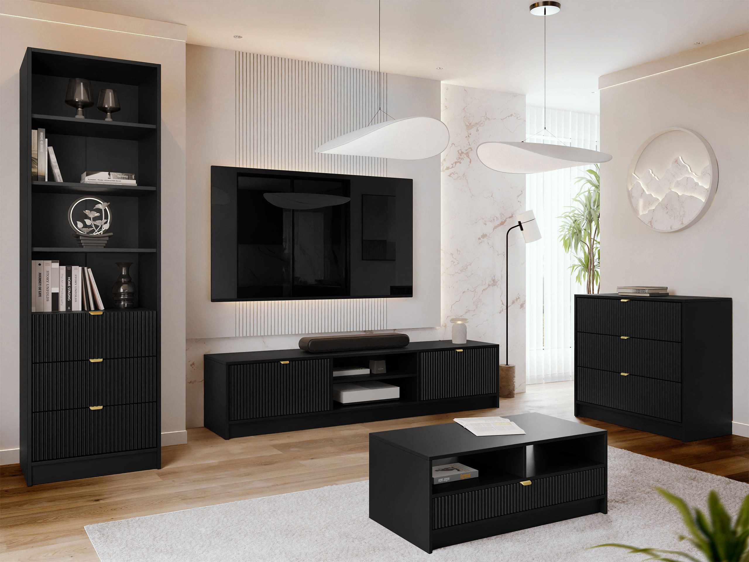 MIRJAN24 Wohnzimmer-Set Tireno VII, (4er-Set, Kommode, TV-Lowboard, Regal, günstig online kaufen