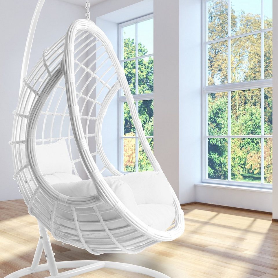 KIDEO Hängesessel »Hängesessel PALMANOVA weiß«, Loungesessel in weiß,  moderner Swing Chair, Hängesessel mit Gestell und Kissen, Loungemöbel