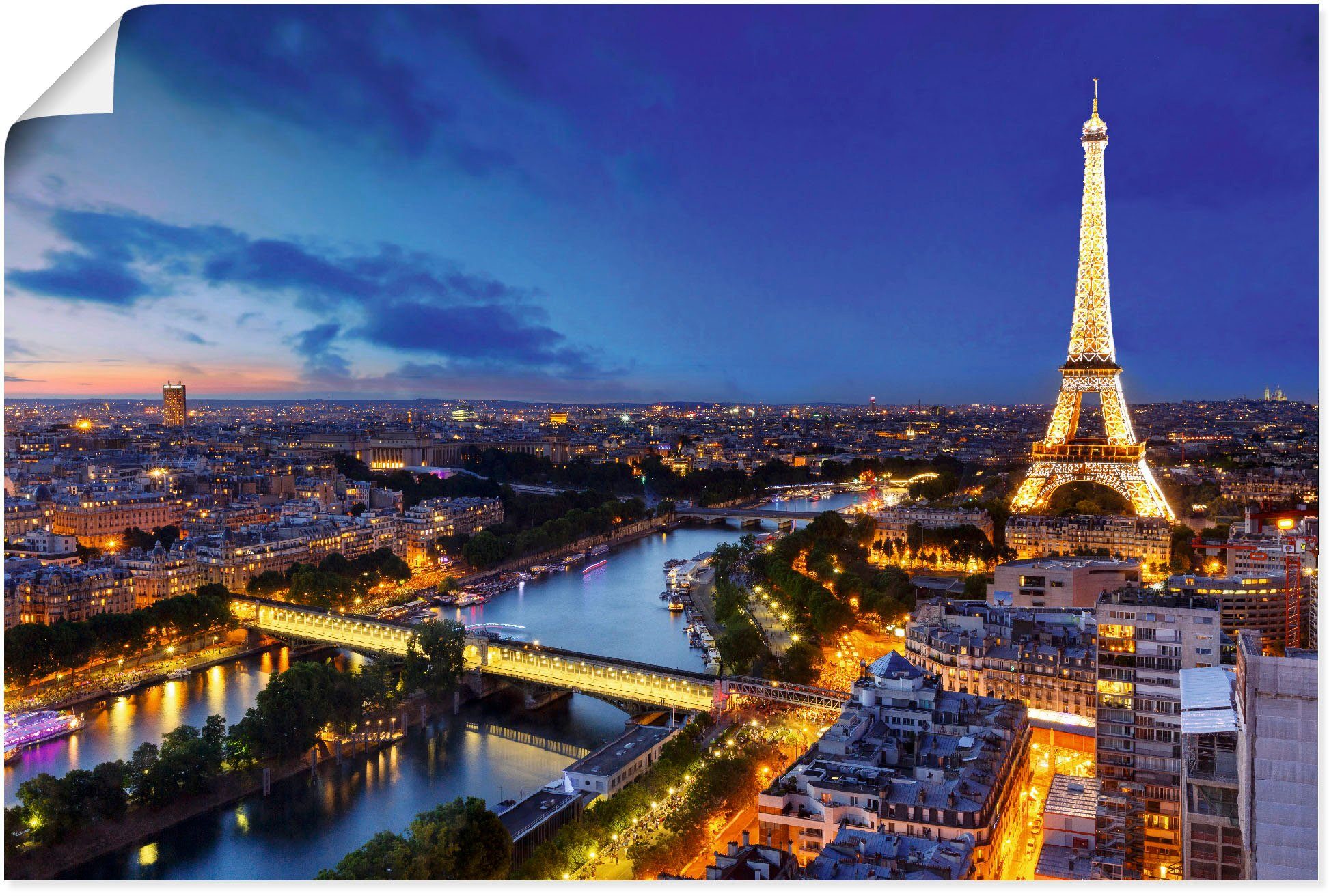 Größen und Alubild, Eiffelturm Artland St), Poster am in Wandaufkleber Paris, versch. Leinwandbild, Seine Paris Abend, Wandbild oder als (1