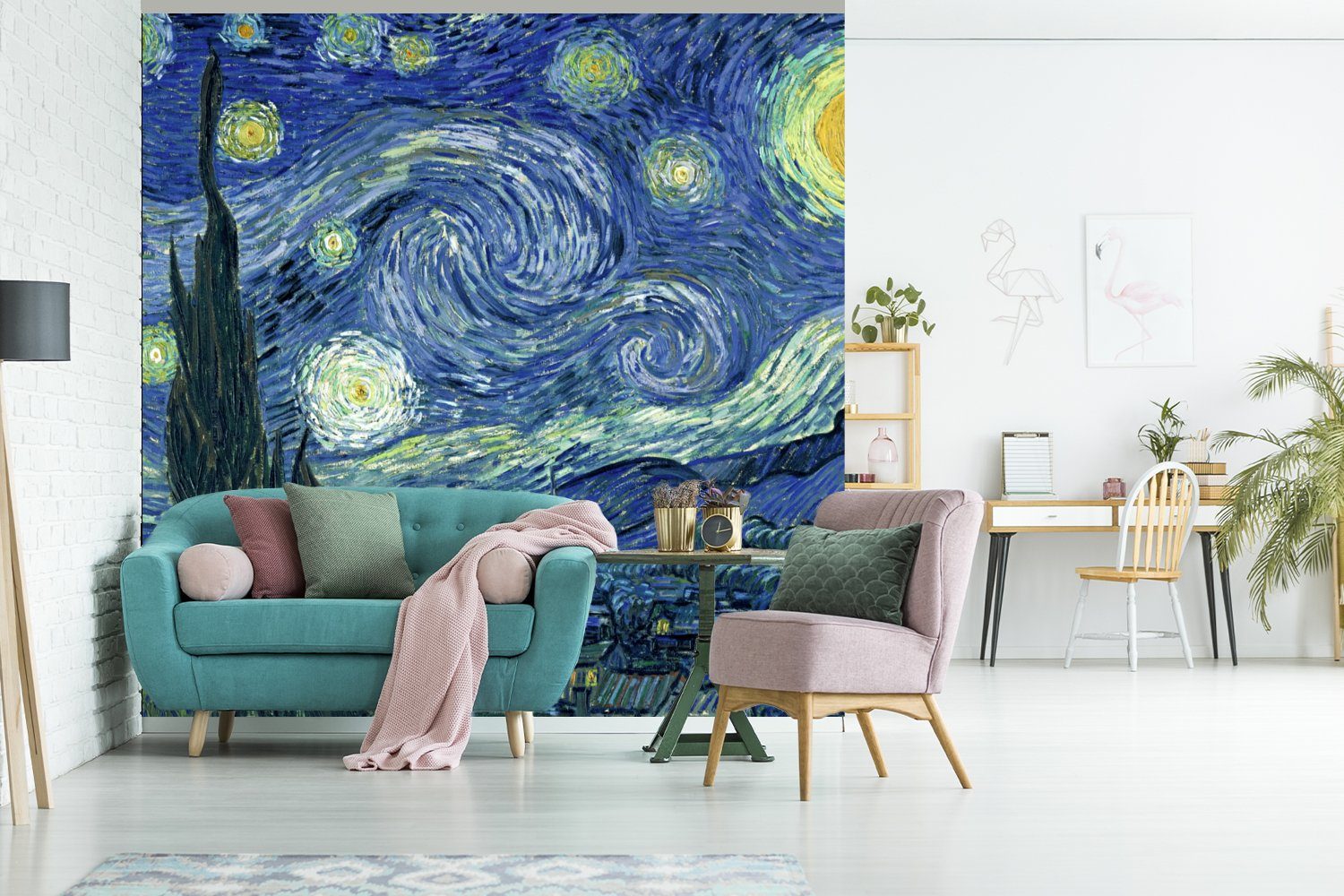 MuchoWow Fototapete - Schlafzimmer, Wohnzimmer Meister bedruckt, Vinyl - Matt, Wandtapete oder Gogh, St), - für Alte Gemälde Sternennacht Tapete Vincent van (5