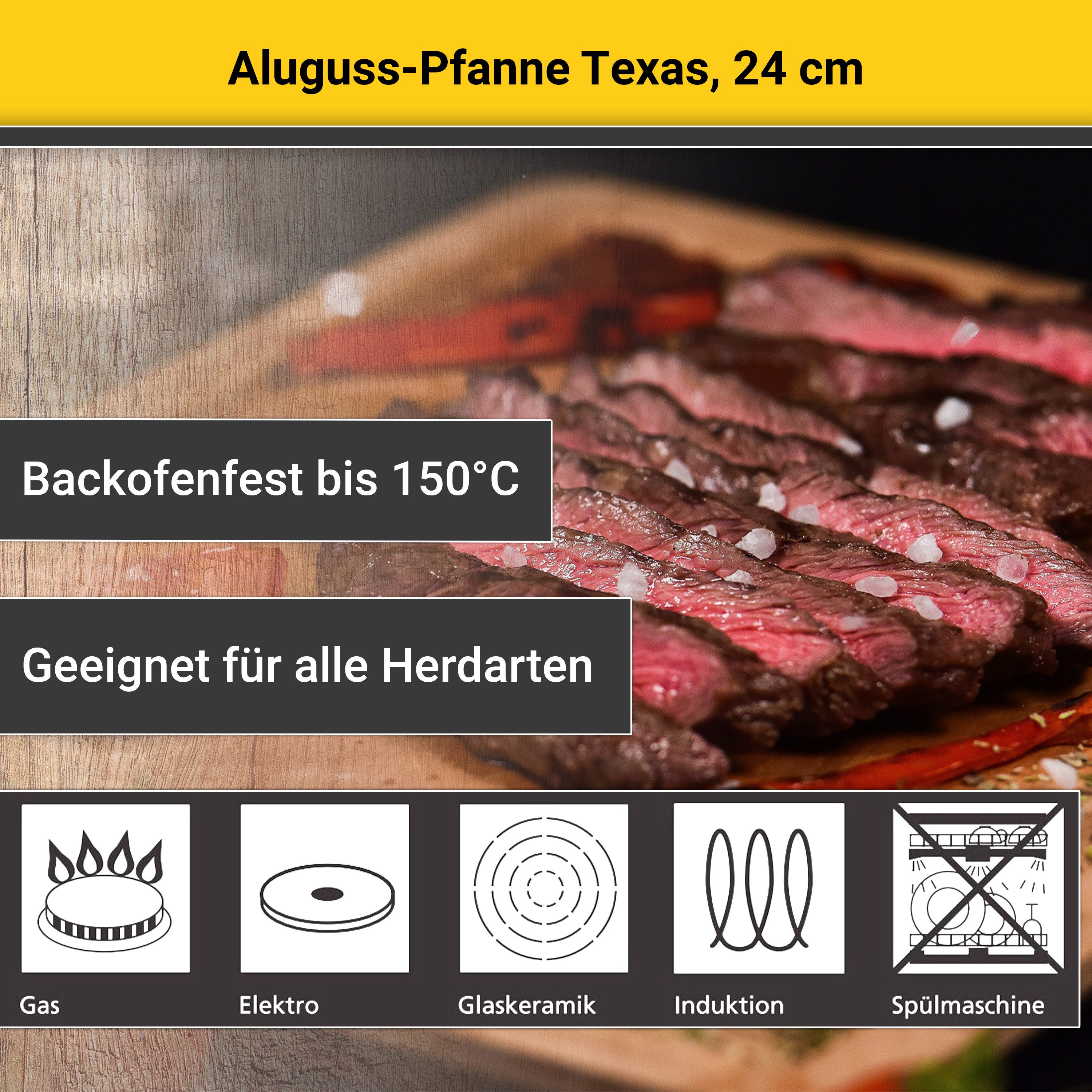 Krüger Bratpfanne Aluguss Pfanne flach Texas, Aluminiumguss (1-tlg), für Induktions-Kochfelder geeignet – Bild 5 von 5