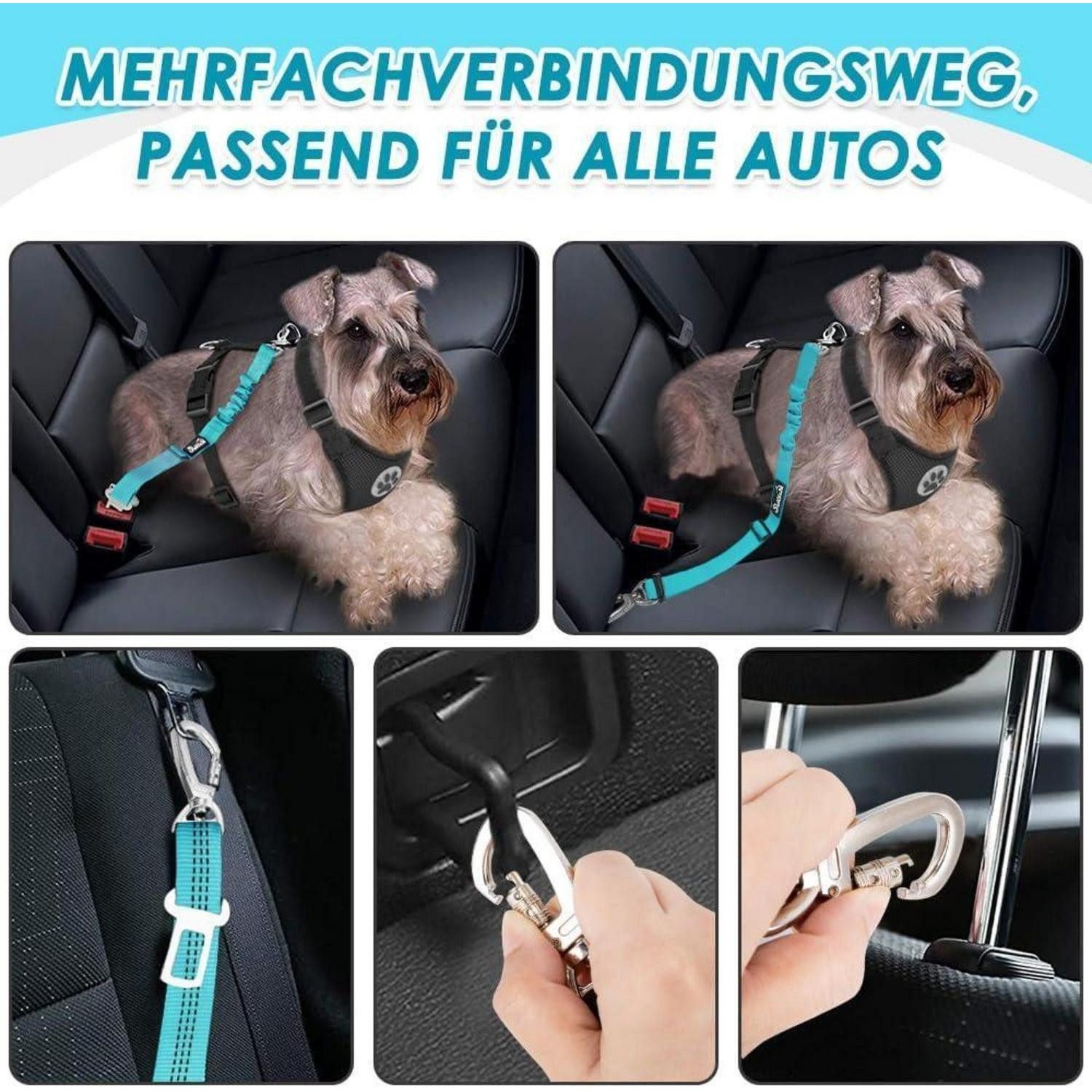 LuxusKollektion Autohundegeschirr Hundegurt Anschnallgurt Ruckdämpfung Universalstecker Auto Hellblau