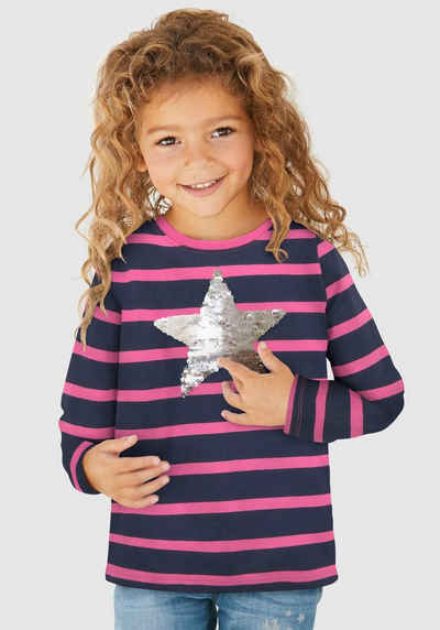 KIDSWORLD Langarmshirt für kleine Mädchen mit appliziertem Stern aus Wendepailletten