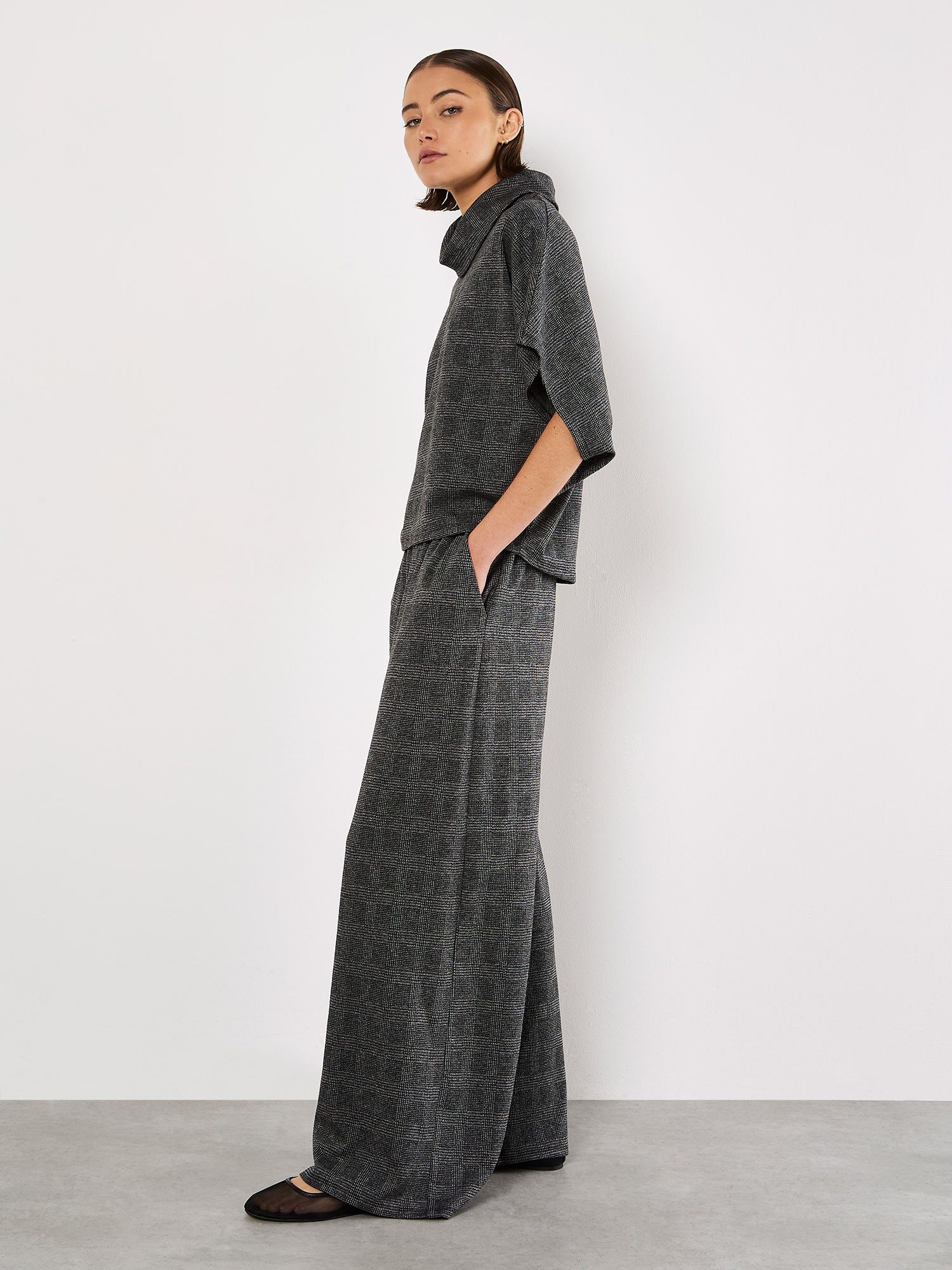 Apricot Stoffhose Karohose mit weitem Bein