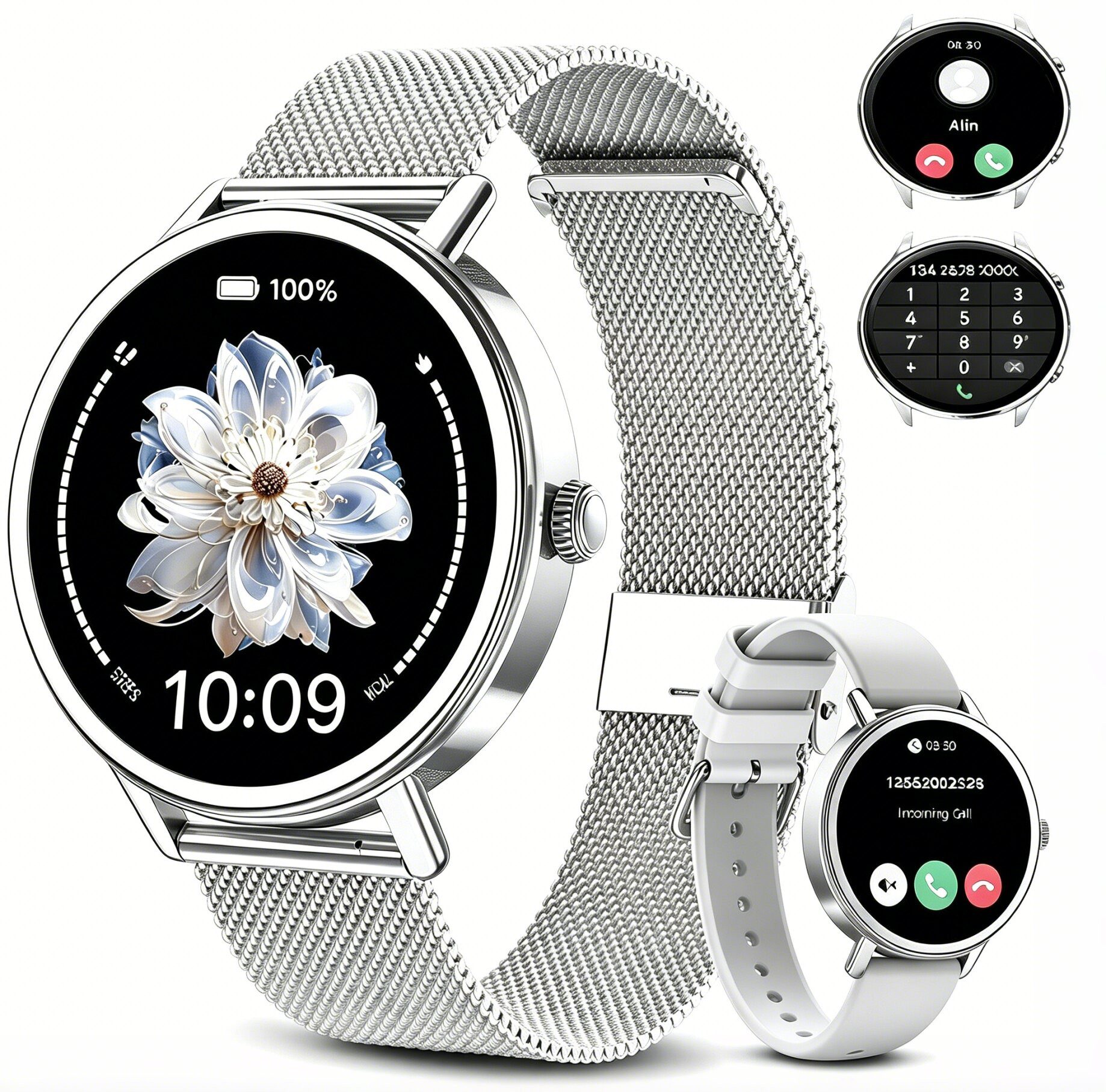 blackview Smartwatch Damen,Fitness Uhr mit Anruffunktion,Pulsuhr,SpO2,Blutdruck Smartwatch (4 cm/1.26 Zoll, iOS/Android)