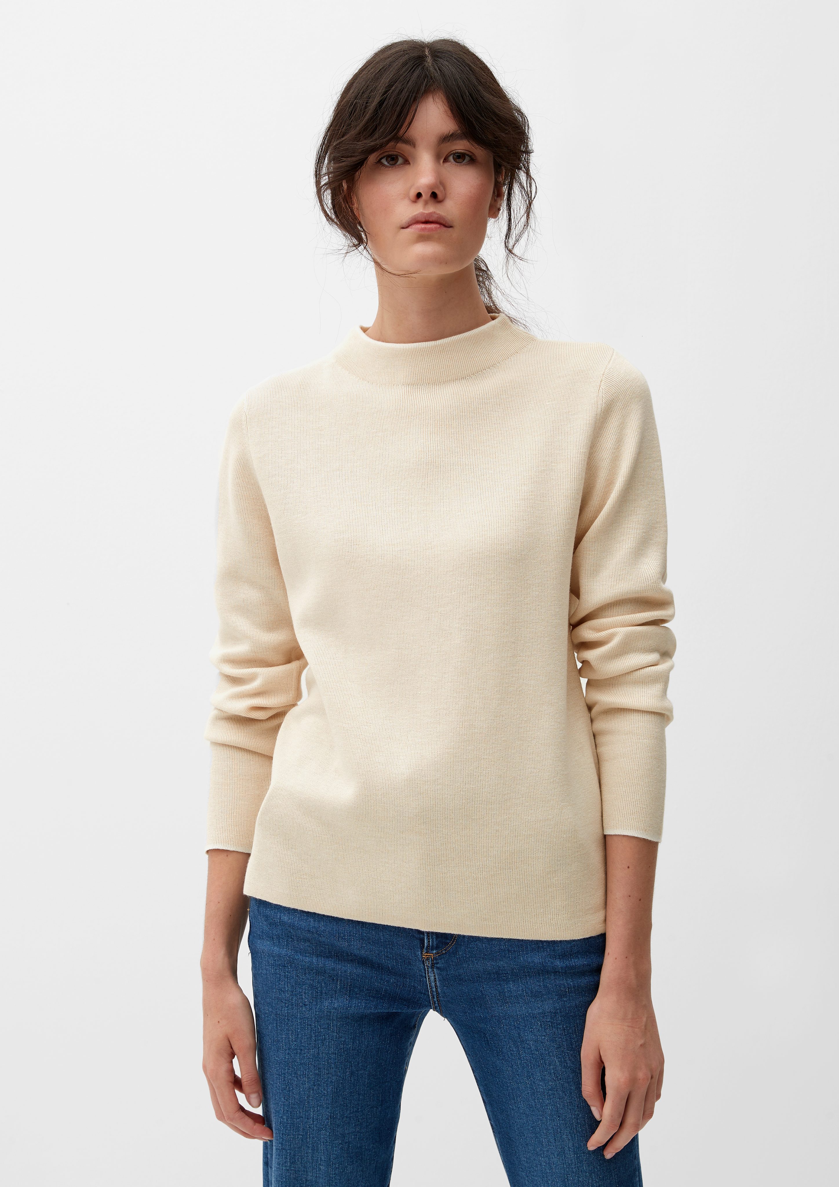 s.Oliver Strickpullover beige Kontrast-Details aus Viskosemix Pullover