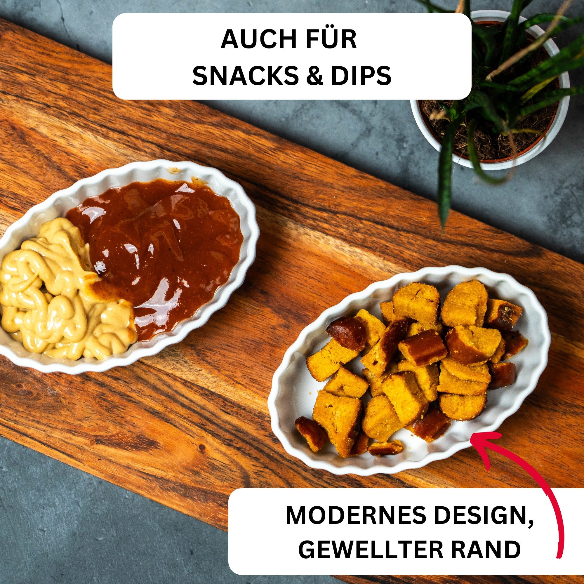 WESTMARK Auflaufform 4 Servierschälchen für Crème Brulée, Oval, Backofen-/Mikrowellengeeign, Porzellan