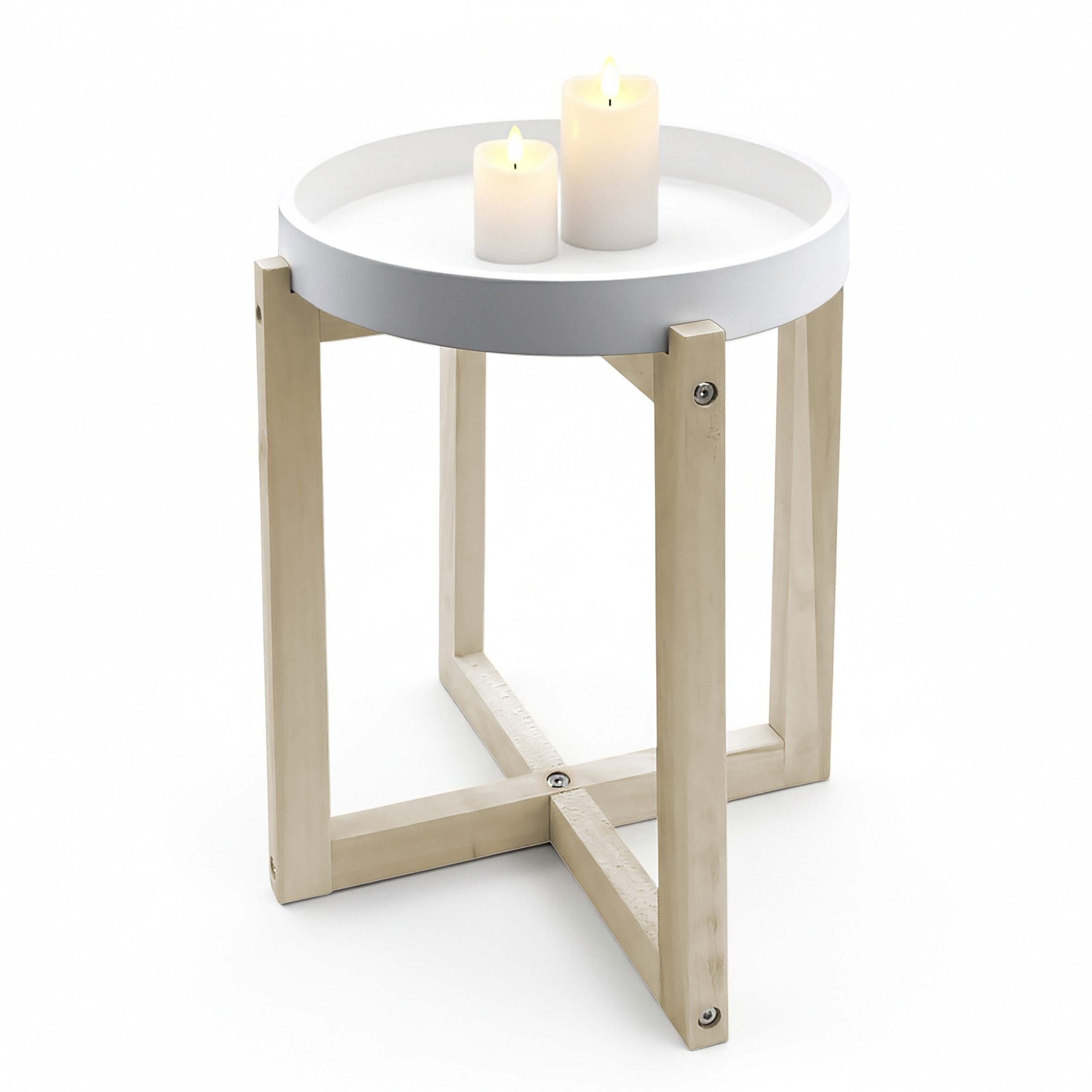 Spetebo Beistelltisch Couchtisch Holz rund mit Tischplatte im Tablett Design (40 cm x 33 cm (Höhe x Durchmesser), 1-St., Couchtisch), Durchmesser der Tischplatt – Bild 5 von 5
