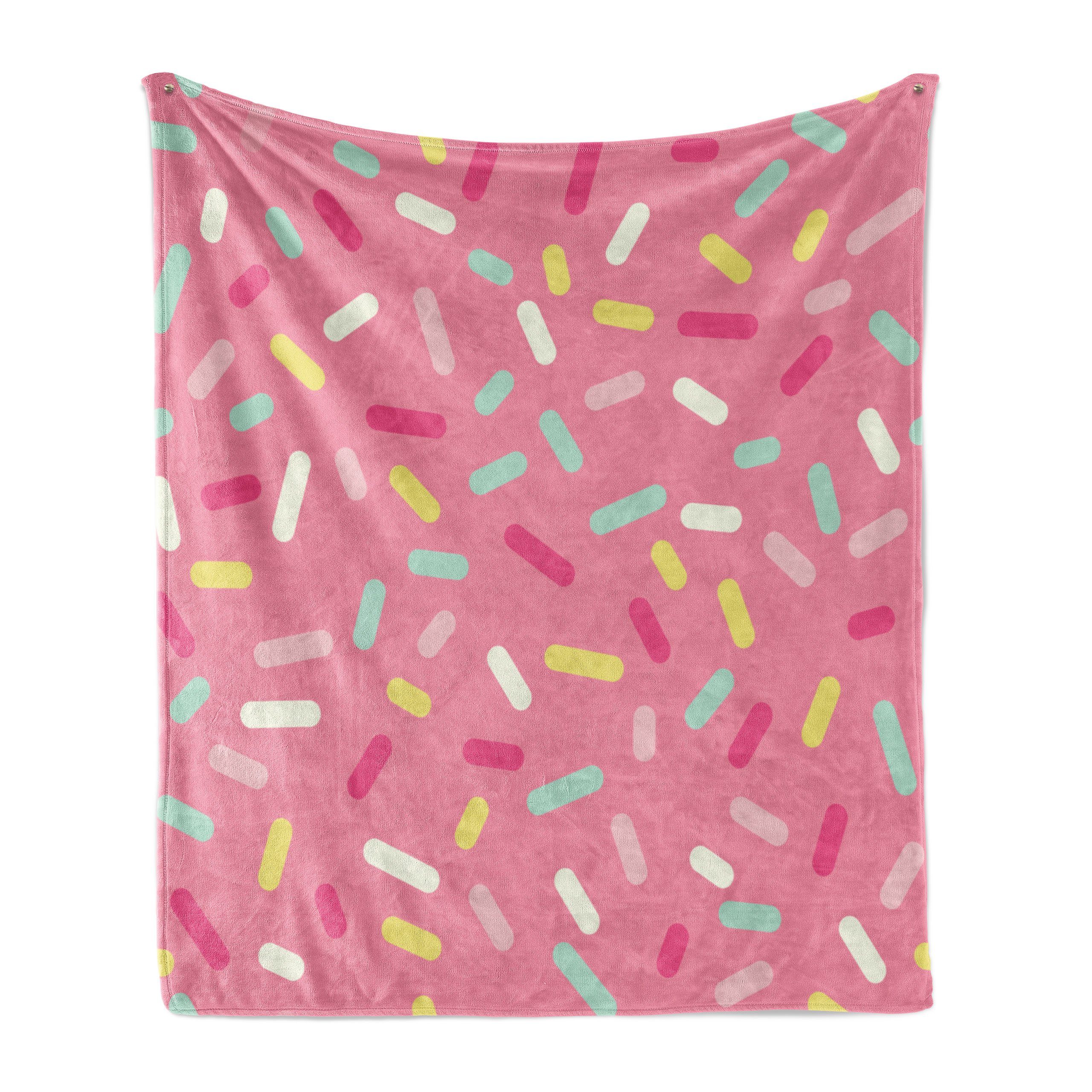 Weiß Außenbereich, und Abakuhaus, Sprinkles Plüsch den Pink Innen- Gemütlicher Donut Wohndecke für und