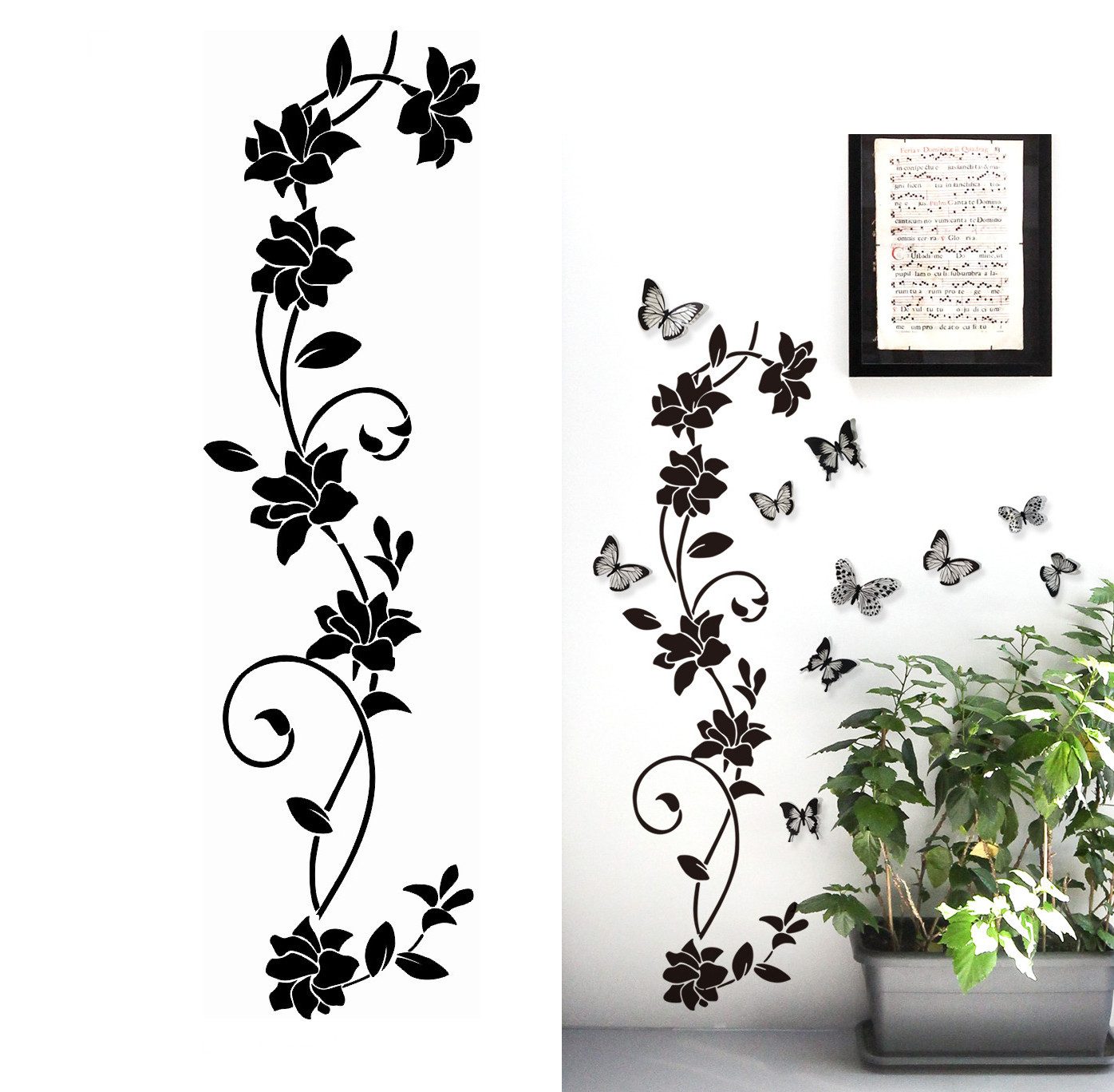 Kaket Wandtattoo Schwarze Blumenranken Wandaufkleber, Blumenmuster Wandtatt günstig online kaufen
