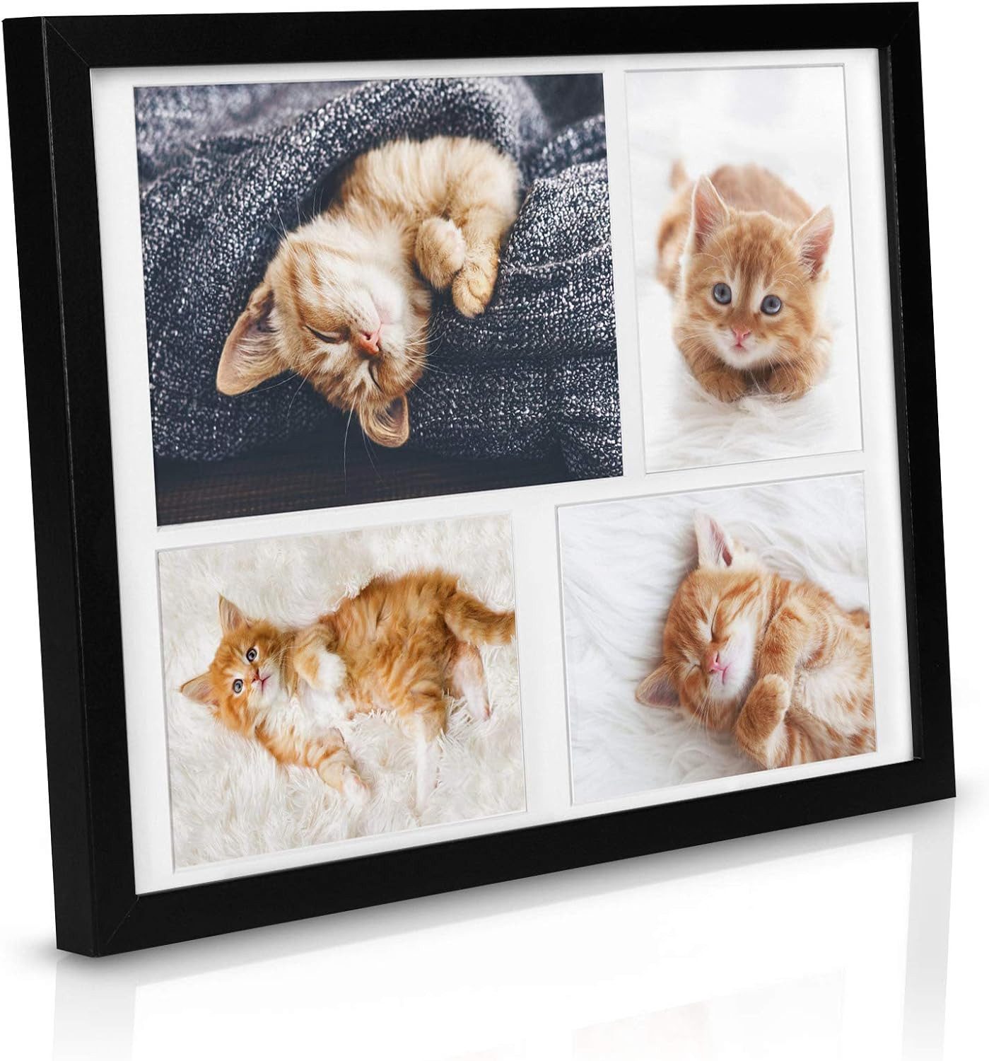 bomoe Bilderrahmen 2x Bilderrahmen 10x15 cm & 15x21 cm für 4 Fotos, Schwarz, Kunststoffglas, Metall-Aufhängung & Passepartout Multirahmen Holz