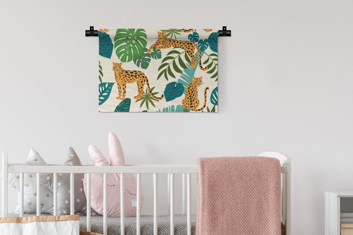 MuchoWow Wanddekoobjekt für Dschungel - - Schlafzimmer, Kleid, Muster - Wohnzimmer, Kinderzimmer Wandbehang, Mädchen - Pflanzen Leopard Jungen, - Wanddeko