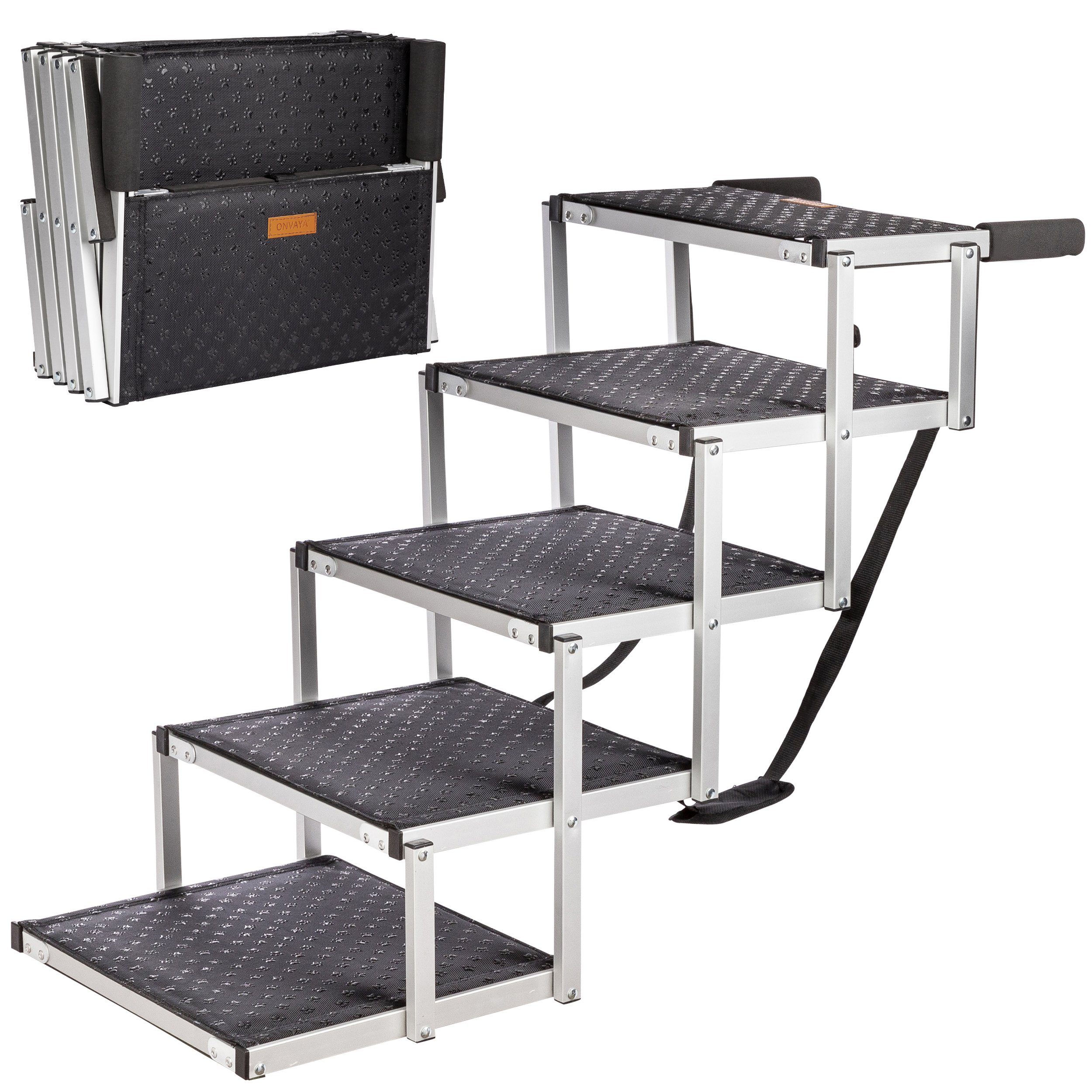 ONVAYA Hunderampe Hundetreppe faltbar, 5 Stufen, 6 Stufen, Hunderampe, Aluminium, faltbare Hundetreppe