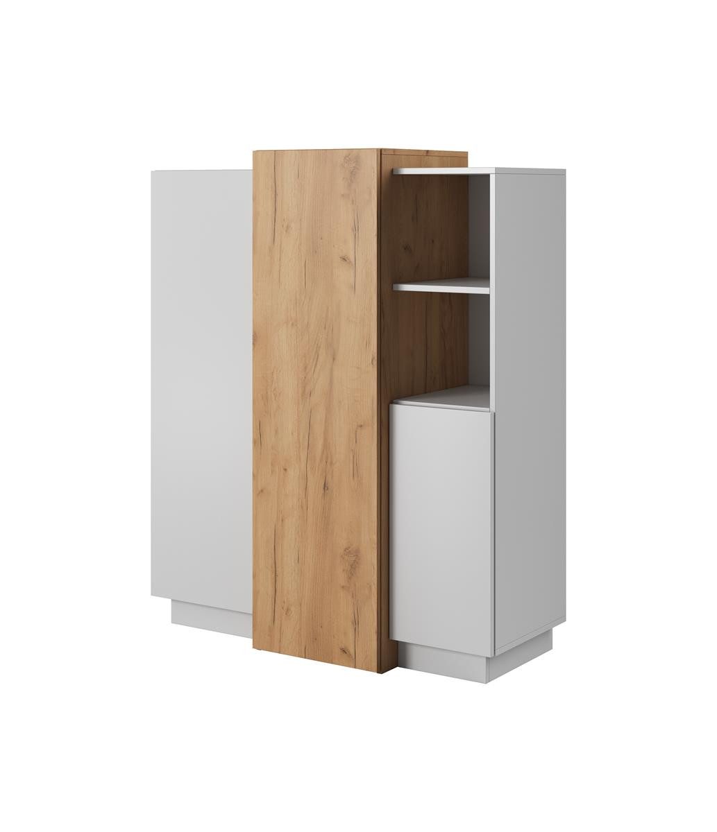 Compleo Highboard weiß / eiche craft, Kommode mit 3 Türen NONI