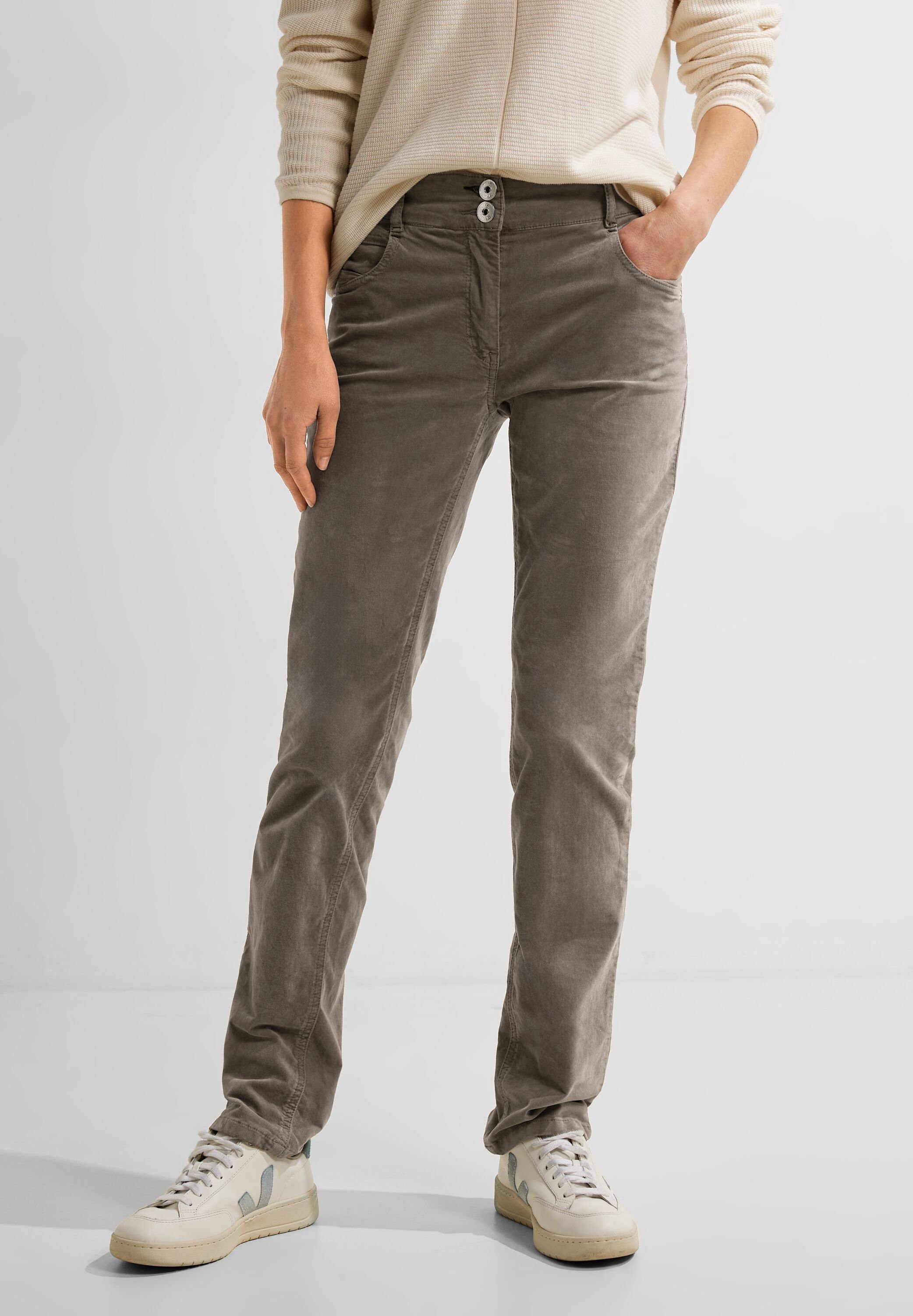 Stoffhose Cecil taupe aus sporty Samt