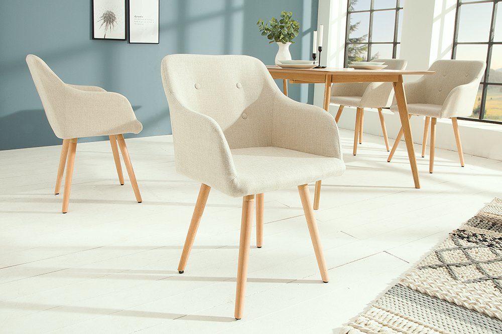 riess-ambiente Polsterstuhl SCANDINAVIA MEISTERSTÜCK beige / natur (Einzelartikel, 1 St), Esszimmer · Webstoff · Massivholz · mit Armlehne · Retro Design