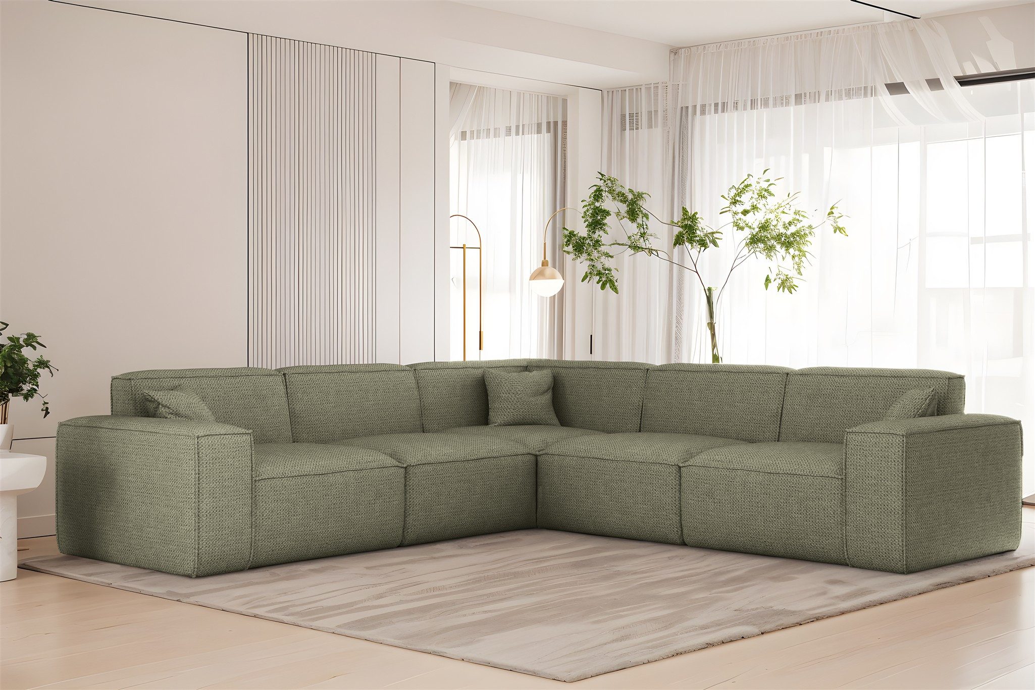 Fun Möbel Ecksofa Designersofa CELES PREMIUM in Stoff Artico Universal (246cmx246cm), Rundumbezug, inkl. 3 Zierkissen