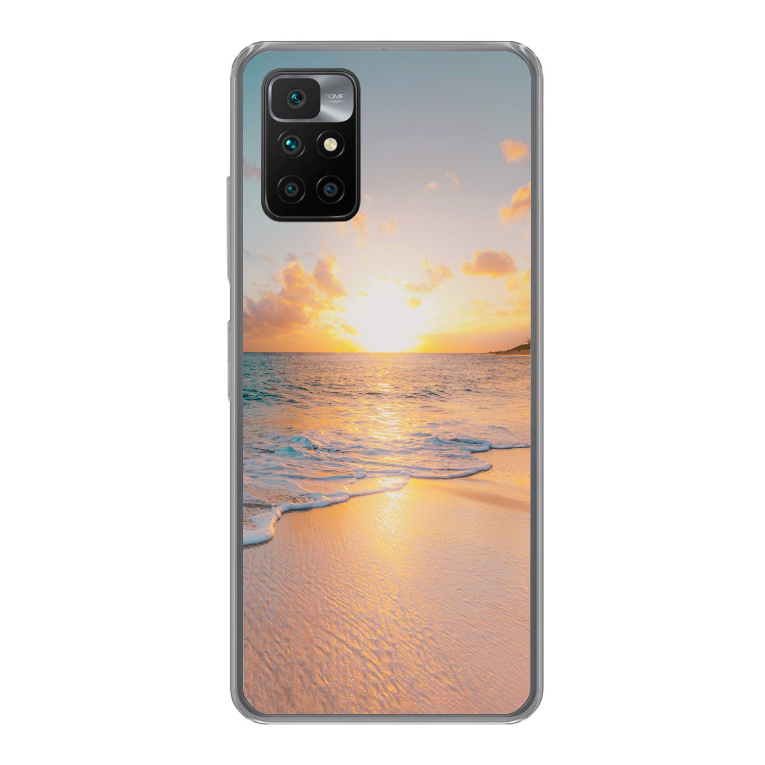 MuchoWow Handyhülle für Xiaomi Redmi 10 Sonnenuntergang - Strand - Meer - Sommer - Blau, Phone Case, Silikon, Schutzhülle Dünn