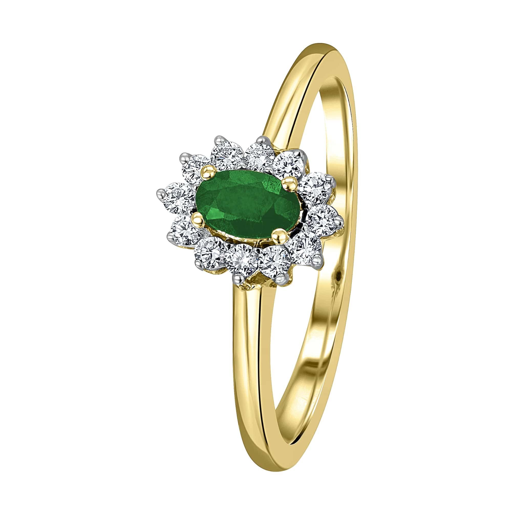 ELEMENT 0,15 585 Diamantring Diamant ONE aus Gold Gelbgold, Brillant Smaragd Damen Schmuck ct Ring