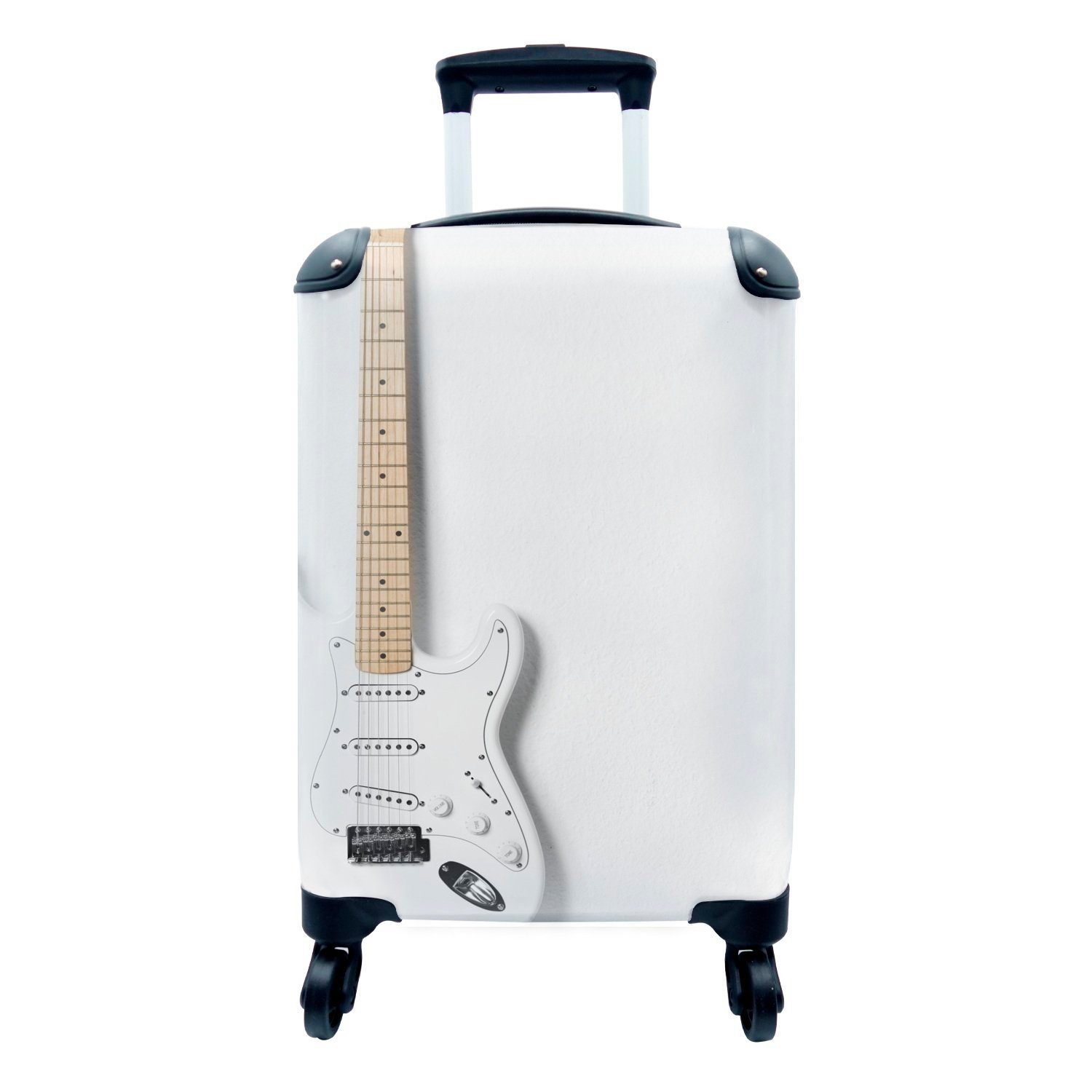 MuchoWow Handgepäckkoffer Eine weiße E-Gitarre, 4 Rollen, Reisetasche mit rollen, Handgepäck für Ferien, Trolley, Reisekoffer