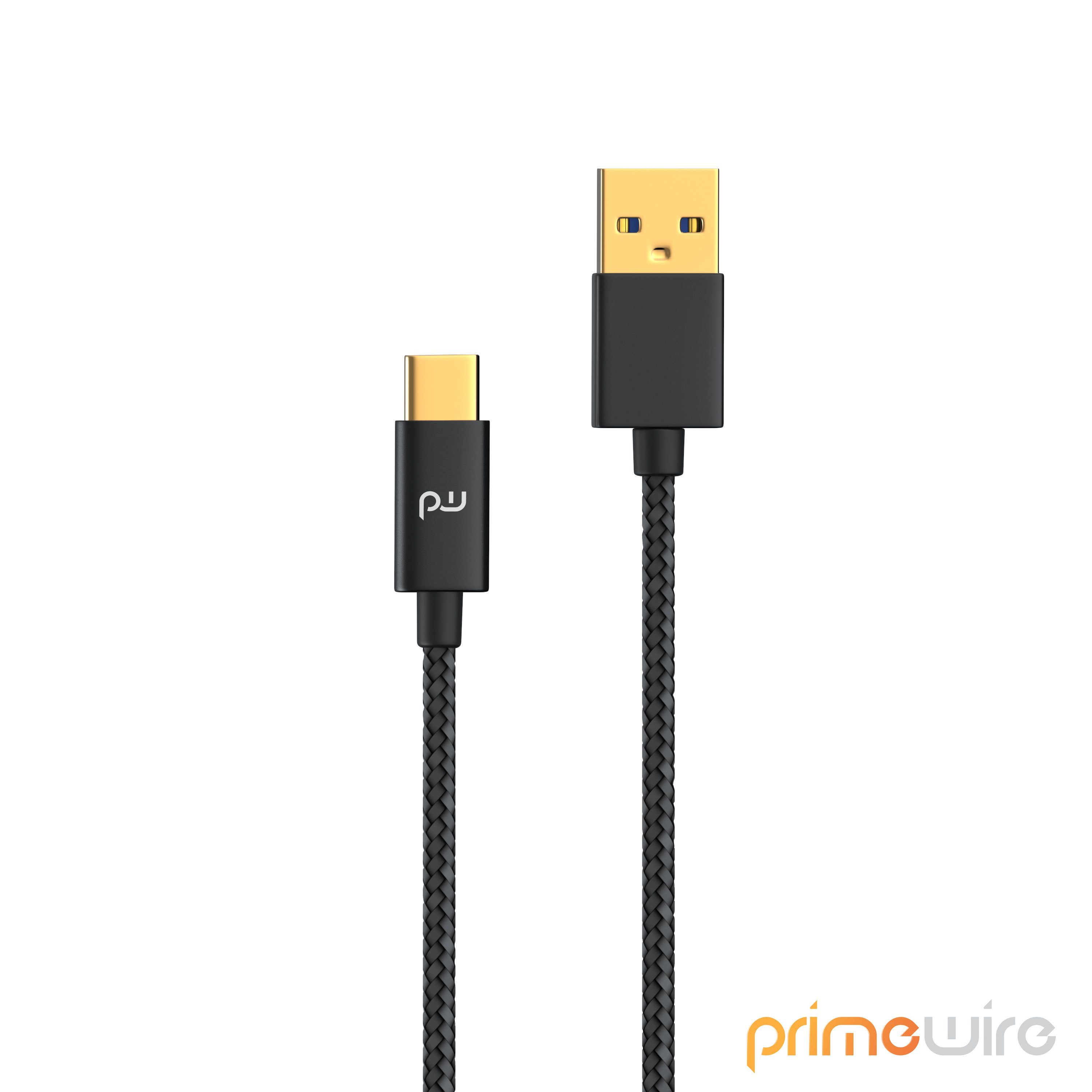 Primewire USB-Kabel, 3.1, USB-C, USB 3.0 Typ A (50 cm), Datenkabel, Ladekabel, Nylonmantel, bidirektional, Geschirmt - 0,5m