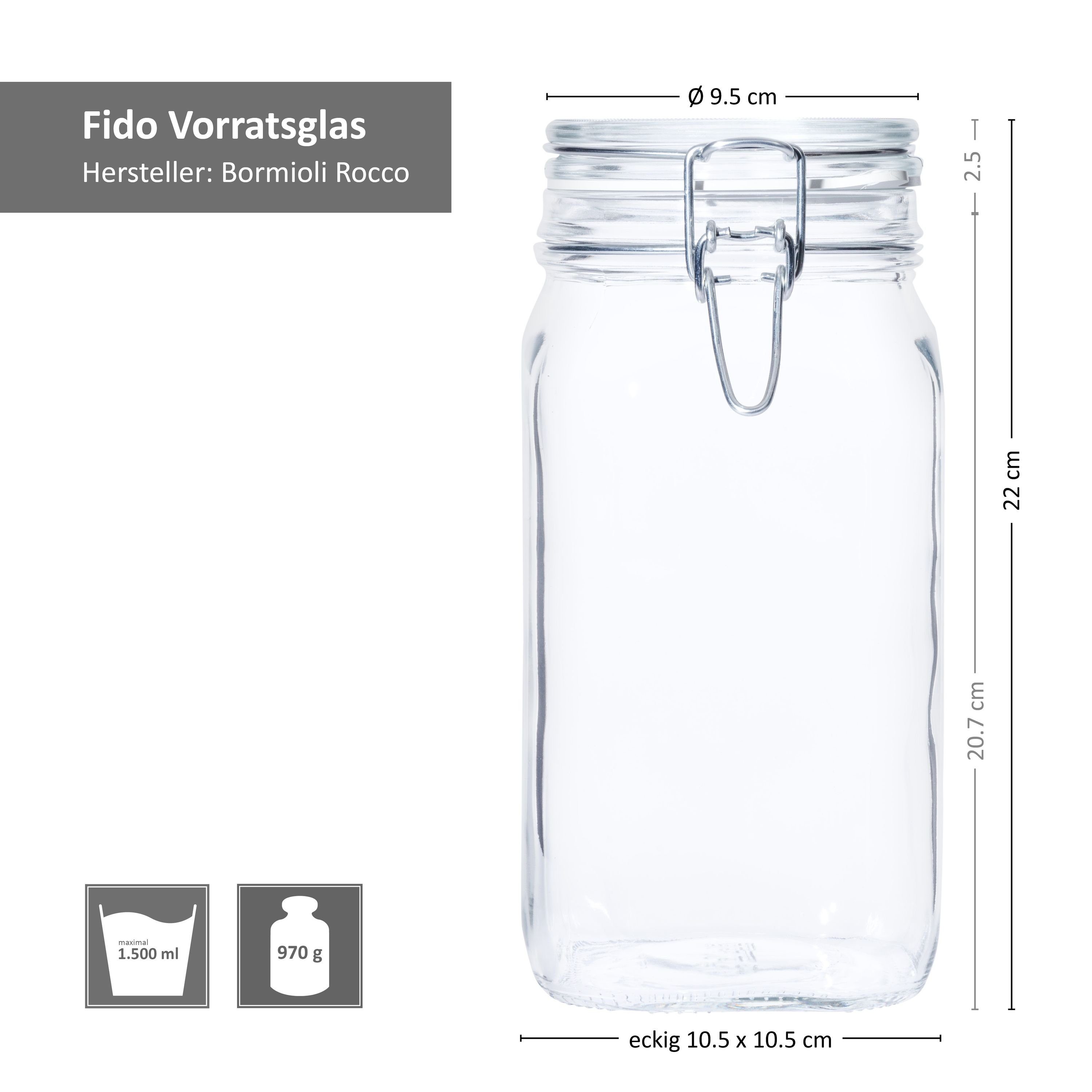 Original Fido Rezeptheft, Bügelverschluss 1,5L Einmachglas Vorratsglas incl Set 6er Glas MamboCat