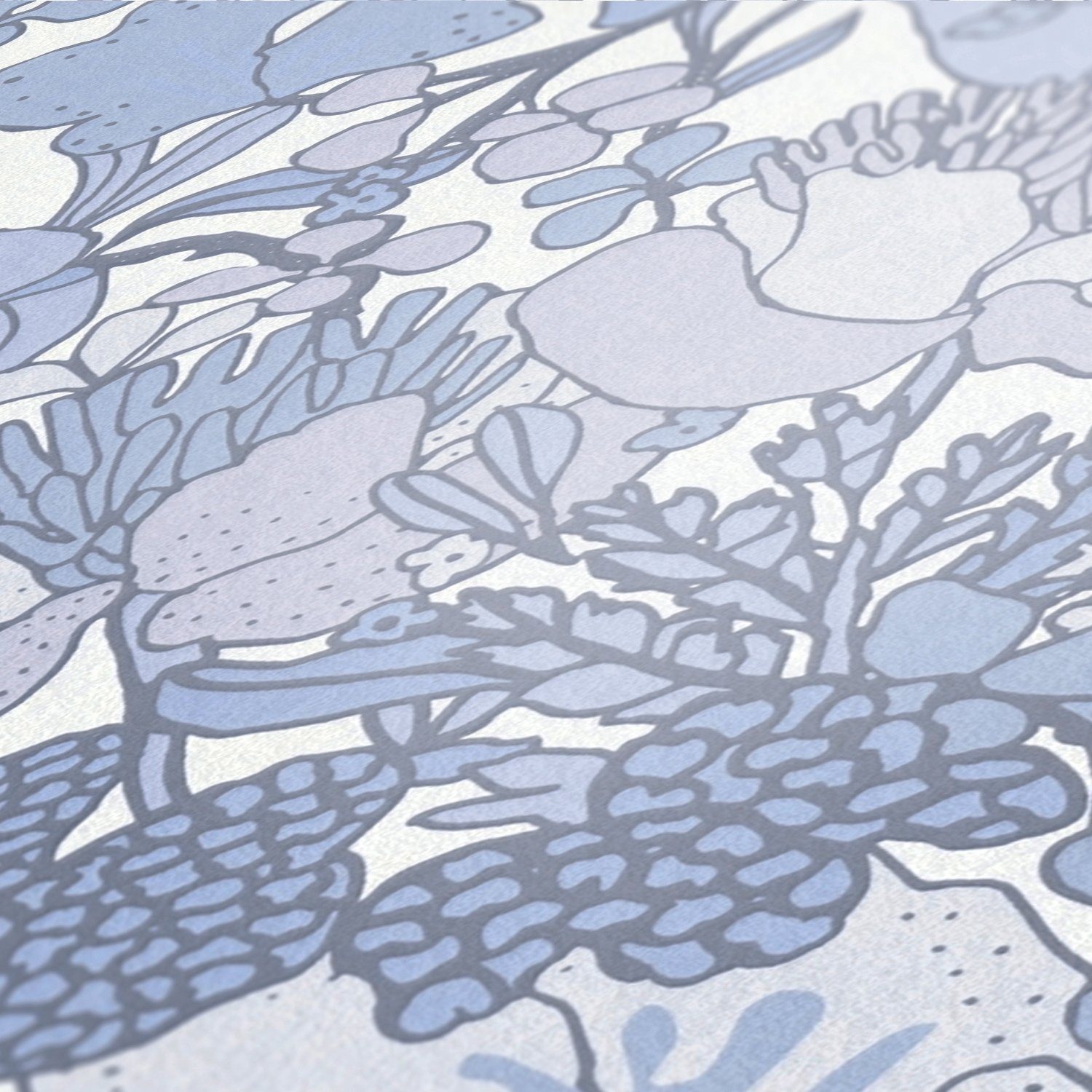 Architects Paper Vliestapete Impression, botanisch, grau/blau/weiß Dschungel glatt, Tapete Floral floral, Blumentapete