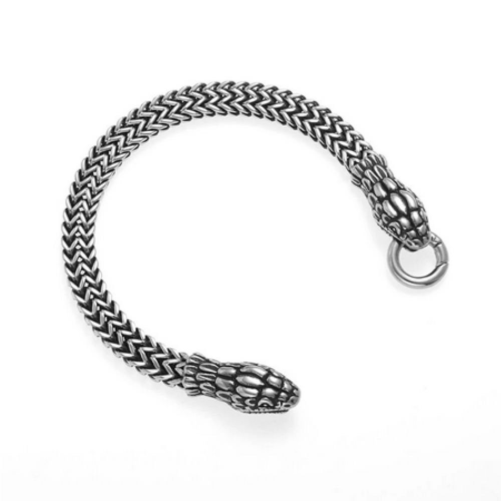 BUNGSA Armband Armband massiv mit Schlangenköpfen Silber aus Edelstahl Unisex (1 Armband, 1-tlg), Bracelet Armschmuck