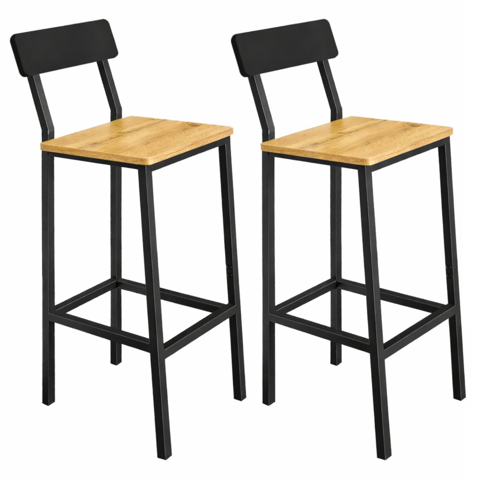 BEGRYF Barhocker 2er-Set Rückenlehne Schwarz Eichefarben 40 x 29,5 x 90 cm (Barhocker-Set, 2 St., 2er-Set)
