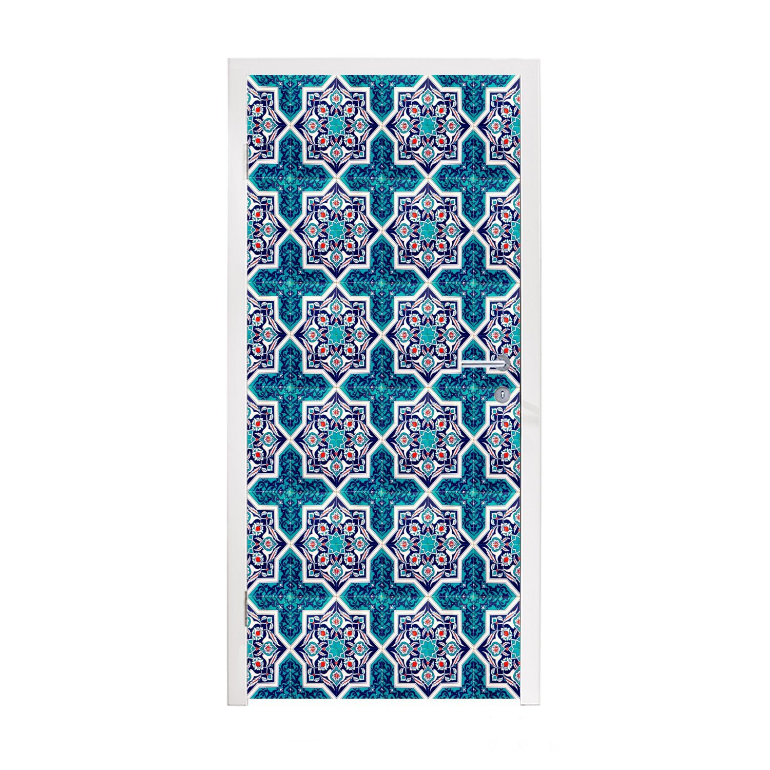 MuchoWow Türtapete Ein marokkanisches Mosaikfliesenmuster, bei dem hauptsächlich die, Matt, bedruckt, (1 St), Fototapete für Tür, Türaufkleber, 75x205 cm