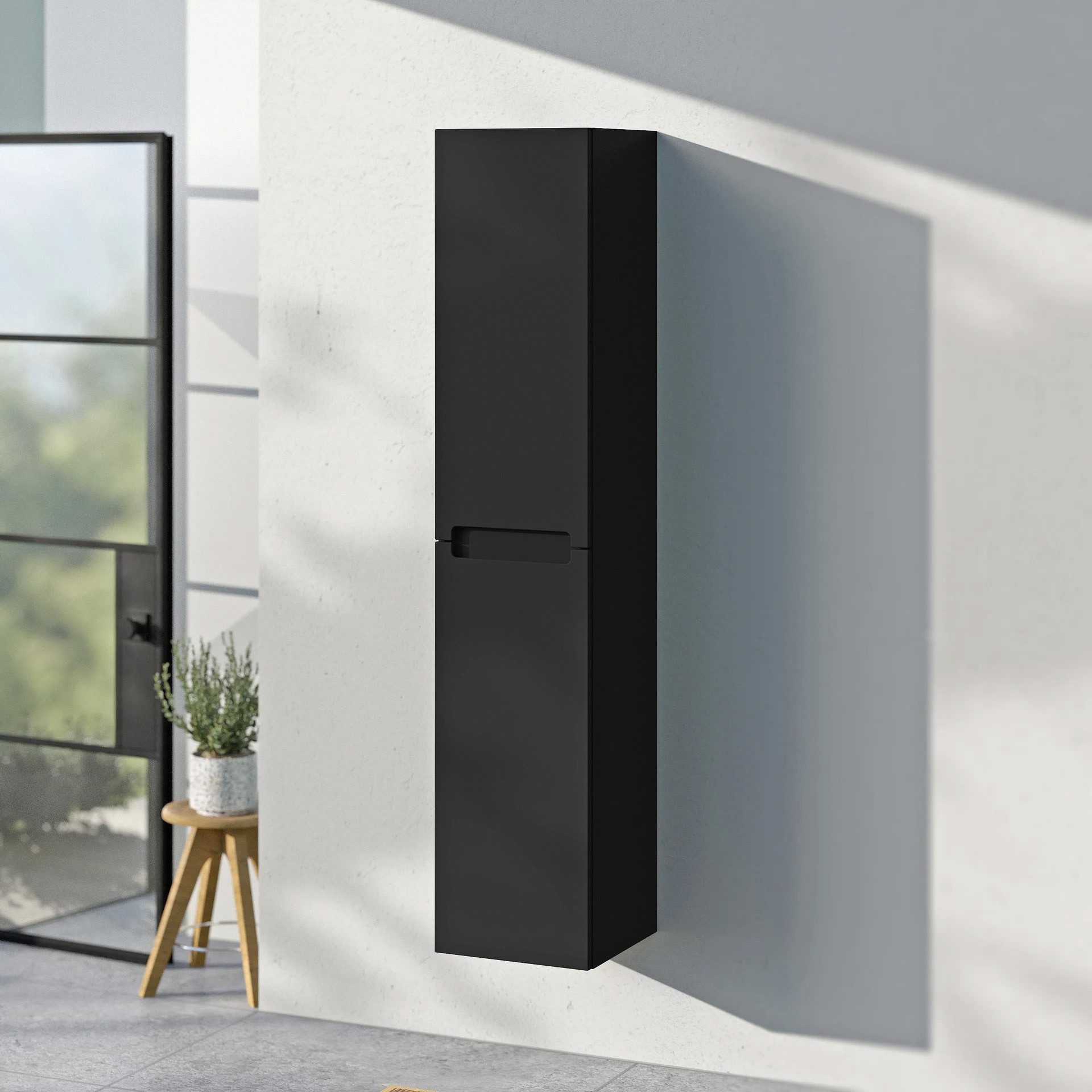 Bernstein Hochschrank VIREO 170cm Schwarz matt Badezimmer Hochschrank 2 Türen Soft-Close