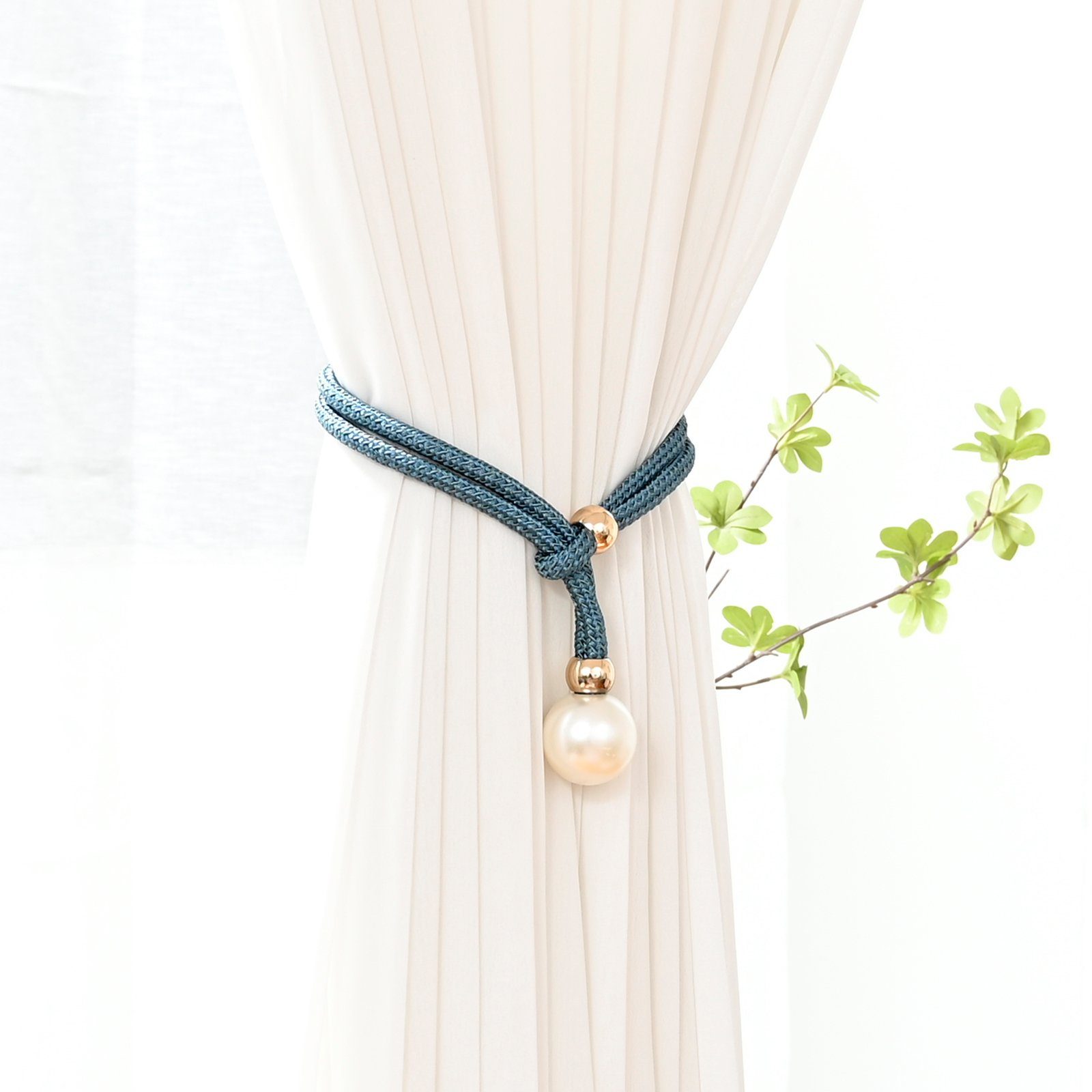Raffhalter Fenstervorhangseil, Perle, 53 cm, Haltegriffe, für Wohnzimmer Ornament, Sunicol, (1-tlg., Vorhangseil), 4 cm Durchmesser Perle Blau