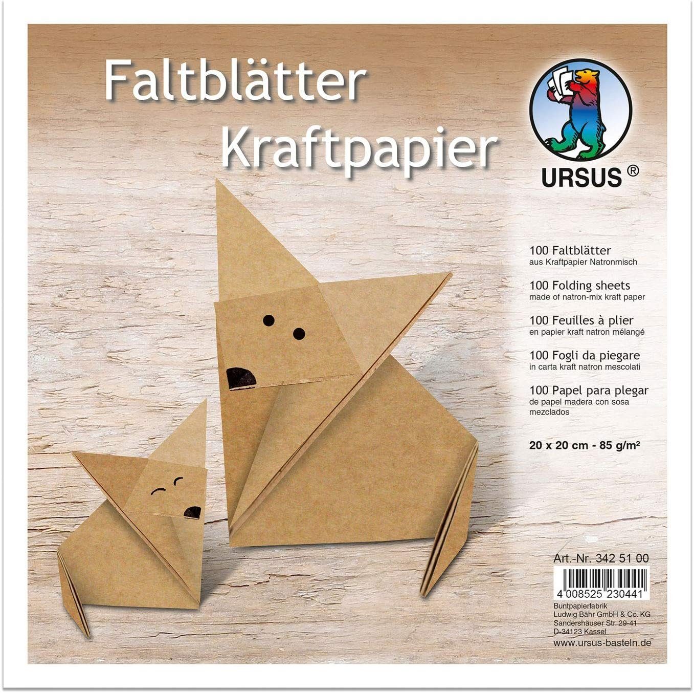 Ursus - Ludwig Bähr Kraftpapier URSUS Faltblätter Kraftpapier 80g/m² 20x20cm 100 Blatt