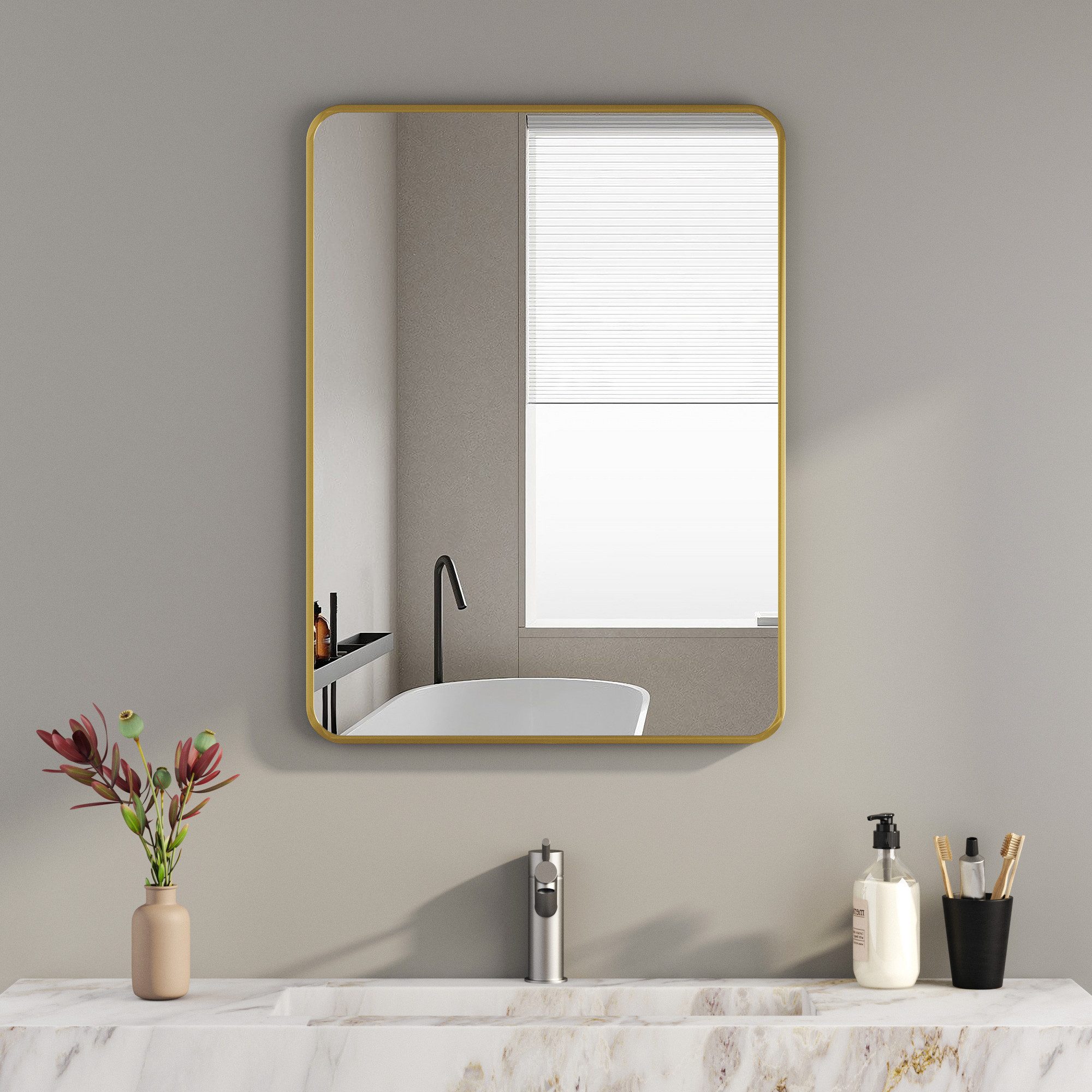 Boromal Wandspiegel Gold Rund Rechteckig Spiegel Gold Flurspiegel mit Alu Metall Rahmen (Rechteckig, Rund, 5mm HD Spiegel), für Schlafzimmer Wohnzimmer Badezimmer