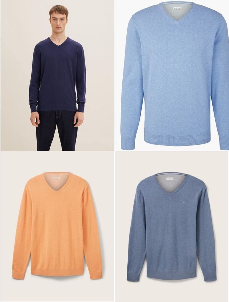 Basic Sweater Dark TAILOR 32618 Hockey (1-tlg) Melange TOM Blue Sweatshirt V-Neck