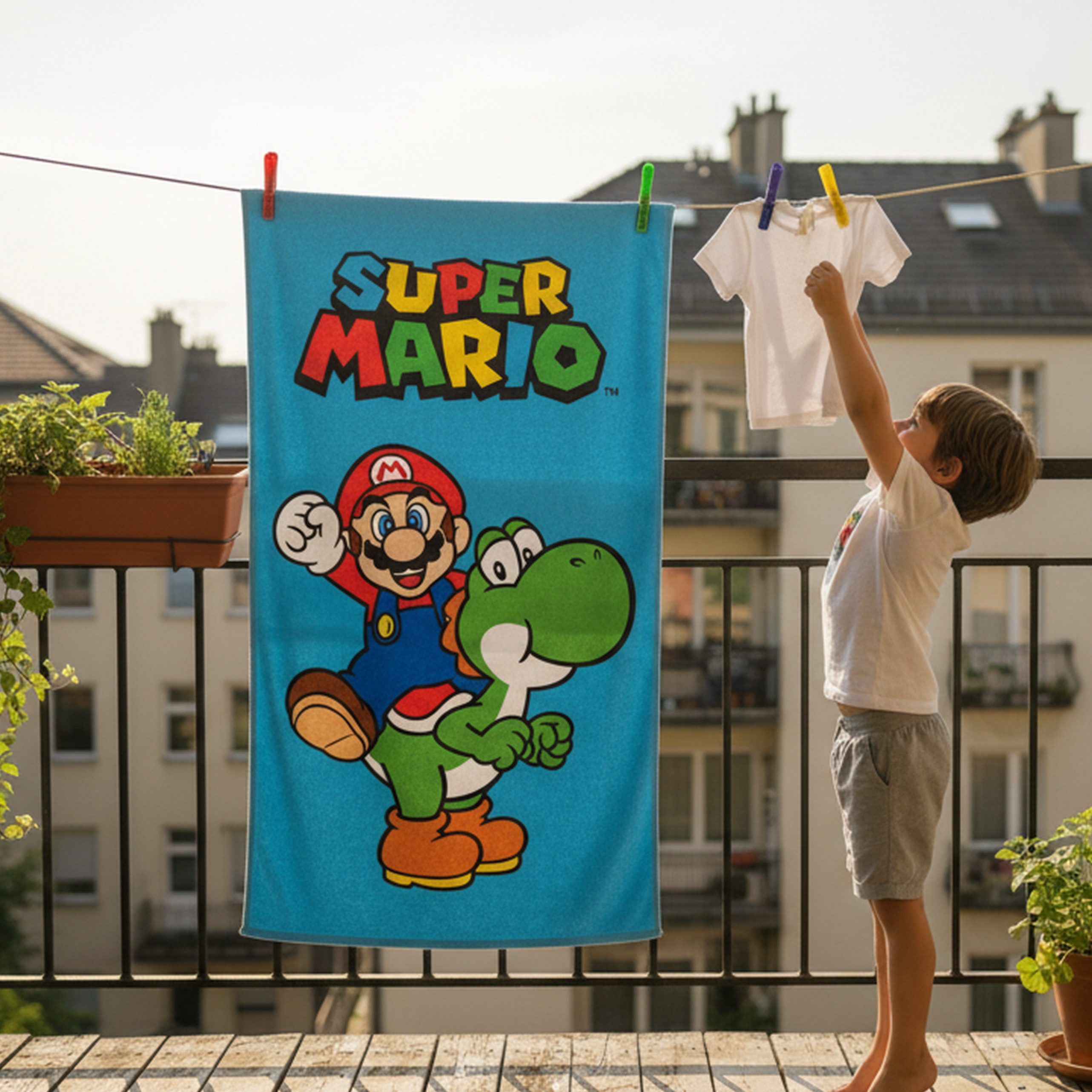 MTOnlinehandel Badetuch Super Mario 70x120 cm für Kinder, Baumwolle (1-St), Duschtuch weich und saugstark mit Mario & Yoshi