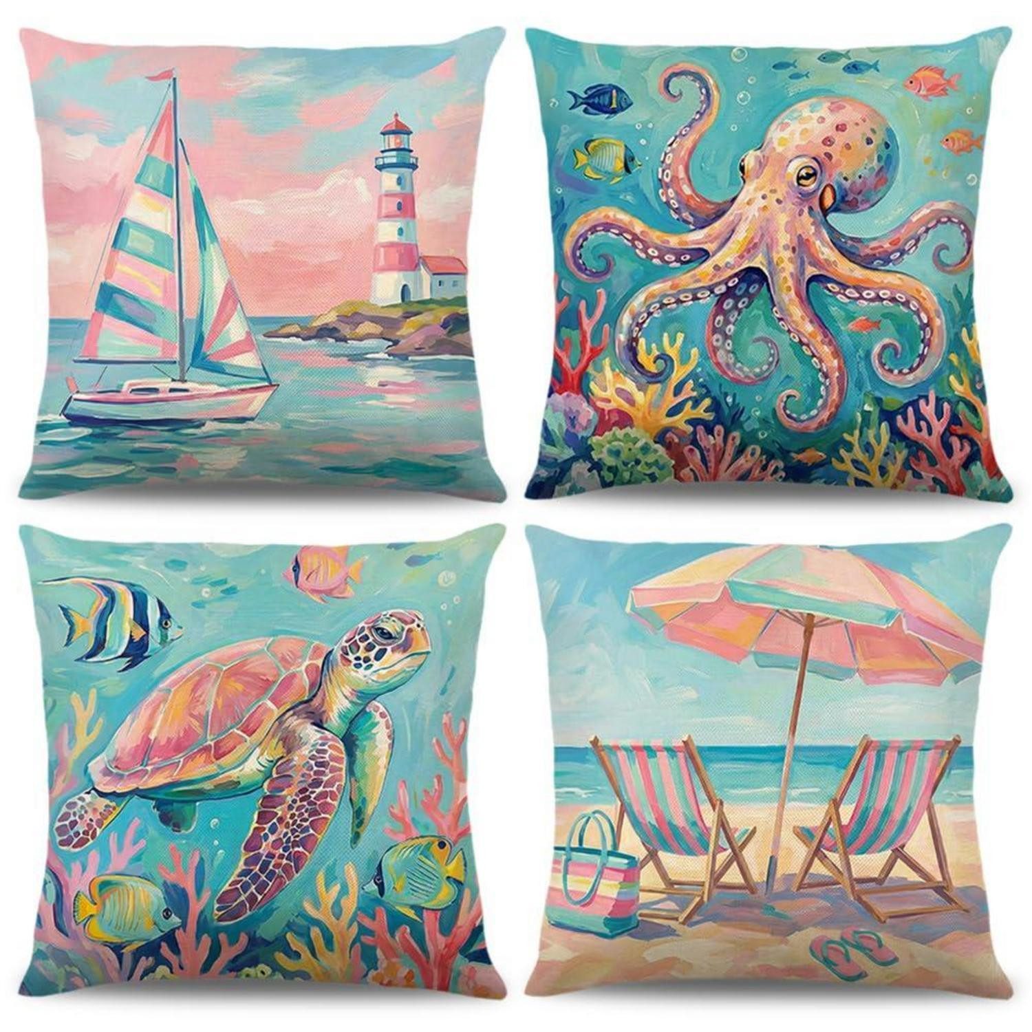 LuxusKollektion Kissenbezüge Kissenbezüge Maritim 40x40cm 4er Set, (4 Stück)