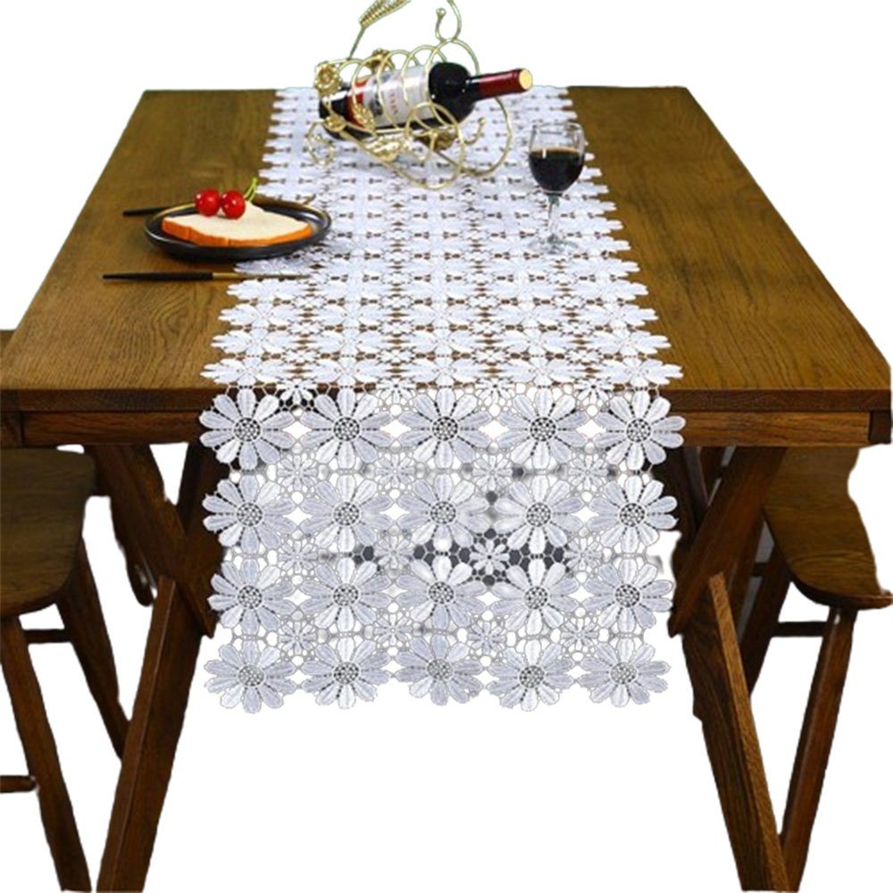 FELIXLEO Tischläufer Tischläufer Vintage Weiße Blumen Spitze Makramee für Hochzeit40x180cm