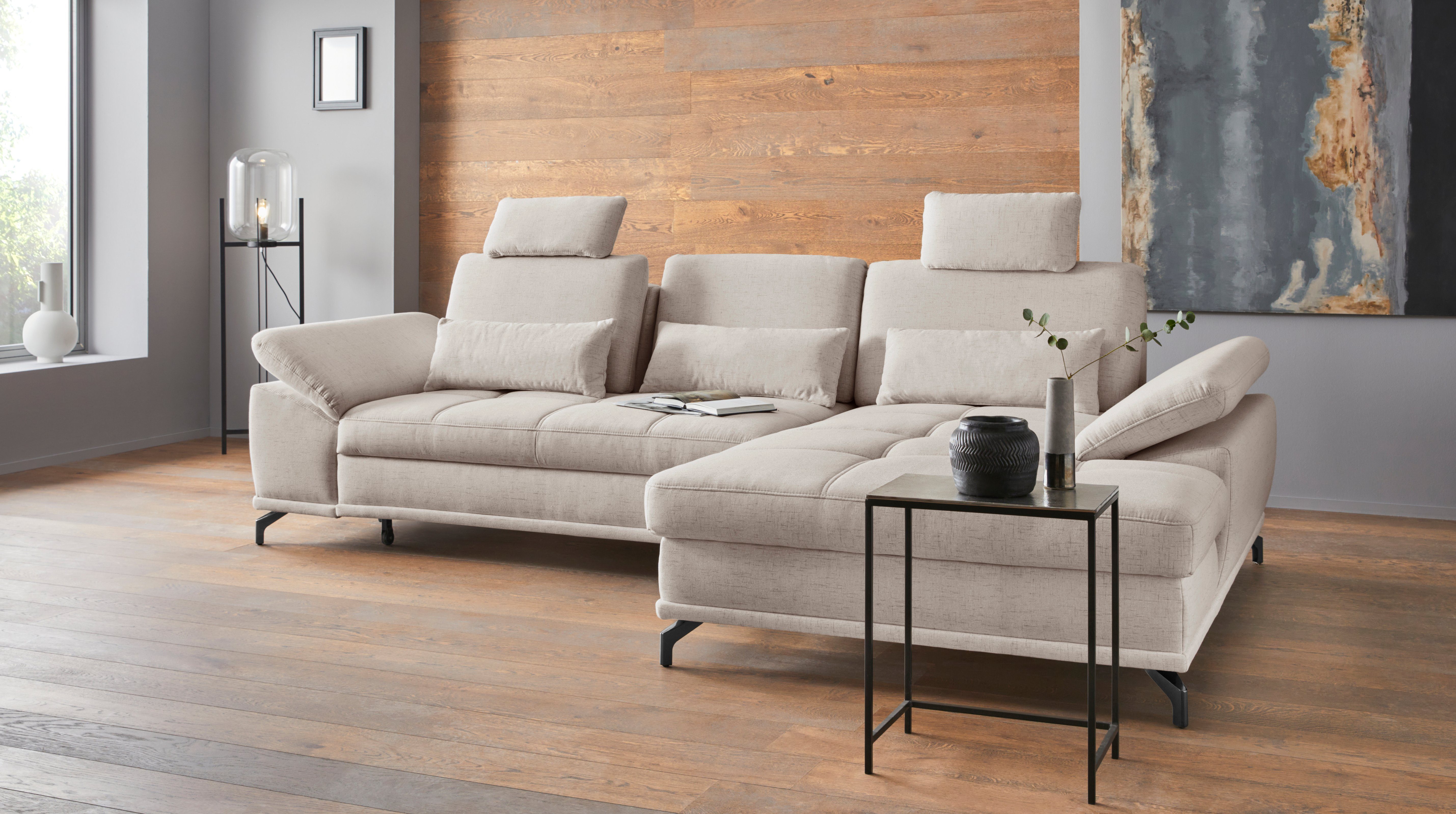 OTTO home Ecksofa Costello L-Form, B: 301 cm mit Sitztiefen-, Armteilverstellung &, 3 Nierenkissen, optional Bettfunktion & Bettkasten