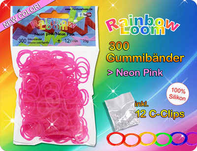 Livepac Office Gummibänder Rainbow Loom / 300 Gummibänder + 12 Clips / Farbe: neon-pink